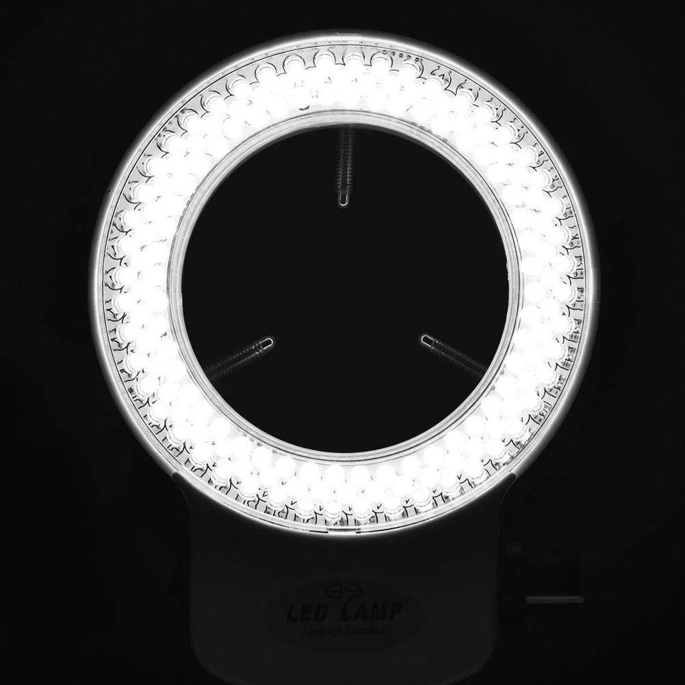 144 Anello Luminoso LED Regolabile Illuminatore Microscopio Anello Light con Adattatore per Microscopio Stereo & Macchina Fotografica. (Bianco/Nero)(nero)