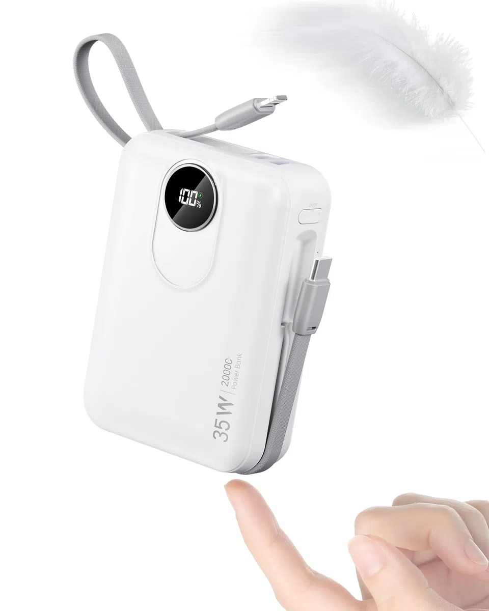 20000 mAh Power Bank con Cavi Integrati: Batteria Esterna a ricarica rapida da 22.5W per telefono cellulare, Pacco Batteria USB C (ingresso e uscita), Caricatore Portatile con 4 uscite e 2 ingressi
