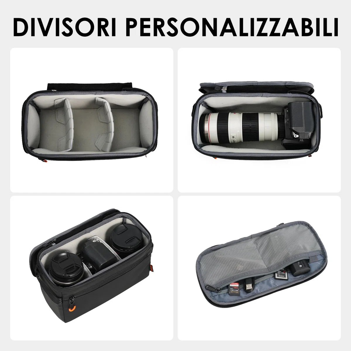 TARION Inserto Fotografico Borsa Fotografica: Inserto Macchina Fotografica per Zaino Borsa Reflex Professionale per obiettivi DSLR ShellCore(XS)