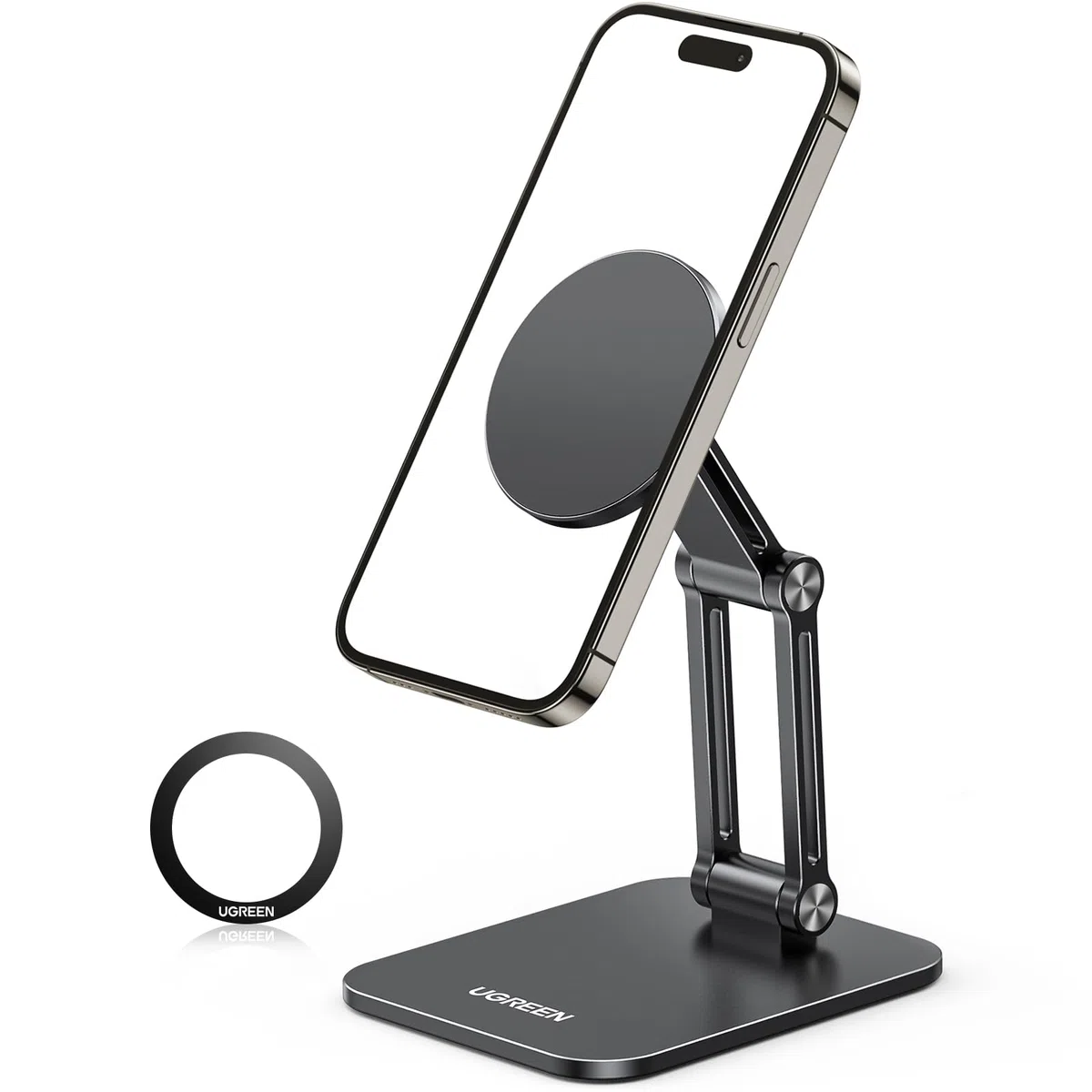 UGREEN Supporto Magnetico Magsafe da Tavolo Pieghevole con Anello in Metallo, Porta Cellulare Scrivania, Compatibile con iPhone 16 Plus Pro Max/15/14/13, Galaxy S23 Nero