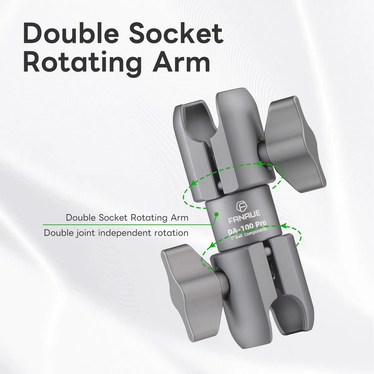 FANAUE Braccio girevole a doppio giunto, in Alluminio, Compatibile con Adattatori RAM Mounts di Dimensione B/Sfera da 1 Pollice. Lunghezza del Braccio di 94 mm (DA-100pro)