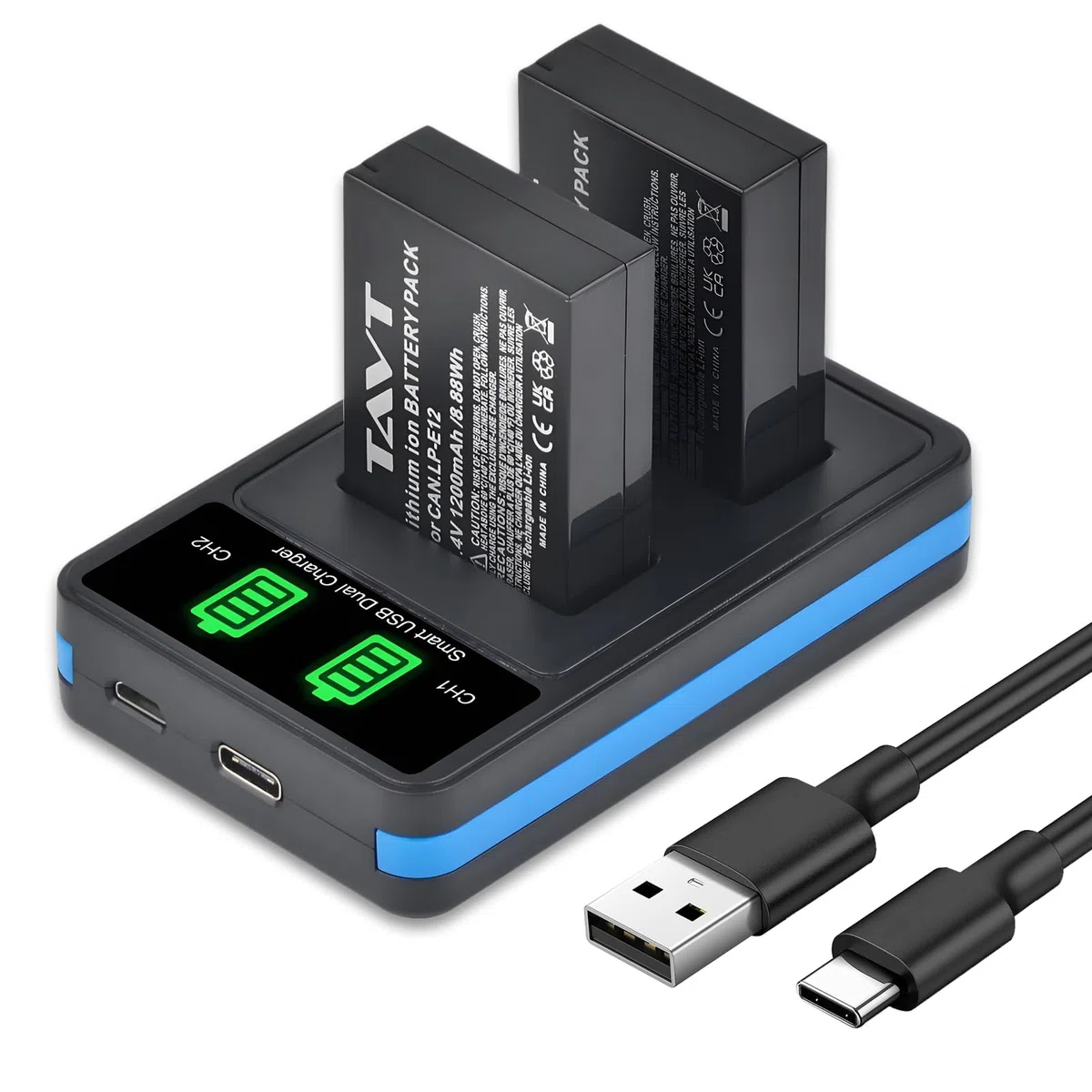 2 batterie e caricabatterie LP-E12 da 1200 mAh per Canon PowerShot SX70 HS, EOS M50, M50 Mark II, EOS M100, 100D, M, M2, M10, Rebel SL1, Kiss X7