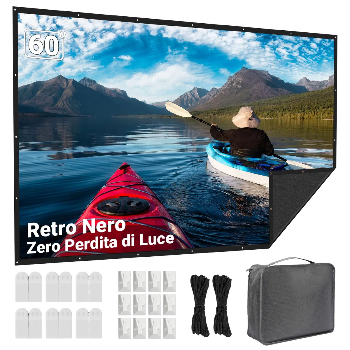 Schermo Proiezione 60 Pollici Esterno: LEORFI Sfondo Nero Migliorato Opaco - Schermo Proiezione Portatile Interno - Telo Proiettore Pieghevole Lavabile per Home Cinema - Con Borsa Trasporto