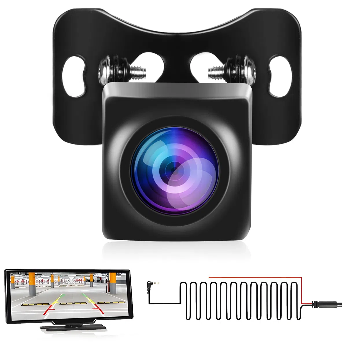 AHD Telecamera Posteriore per Autoradio Portatile, Telecamera Retromarcia Impermeabile IP69 per Visione Notturna per Schermo Carplay, Fotocamera a 4 pin per Autoradio,con Cavo di Prolunga da 15 m