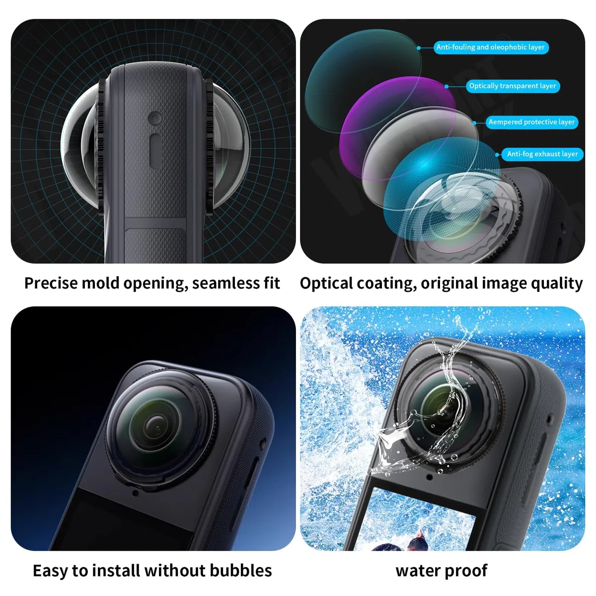 Protezione Lente in Vetro Temperato per Insta 360 X5, Pack 2 Pellicole 9H Anti-Graffio e Anti-Polvere, Protezione Obiettivo e Schermo, Facile Installazione, Visione Ultra Chiara, Accessori X5
