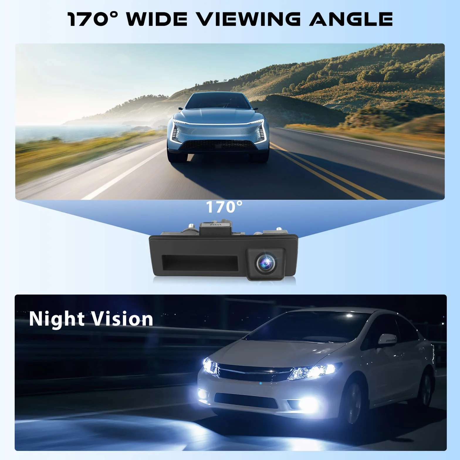 Telecamera Retromarcia Maniglia del Tronco per VW Audi, Hodozzy HD Visione Notturna Telecamera Posteriore 170°Impermeabile AHD & CVBS per Audi A3/A4L/Q5/S3 per VW Passat/Tiguan/sagitar/Lavida 12V