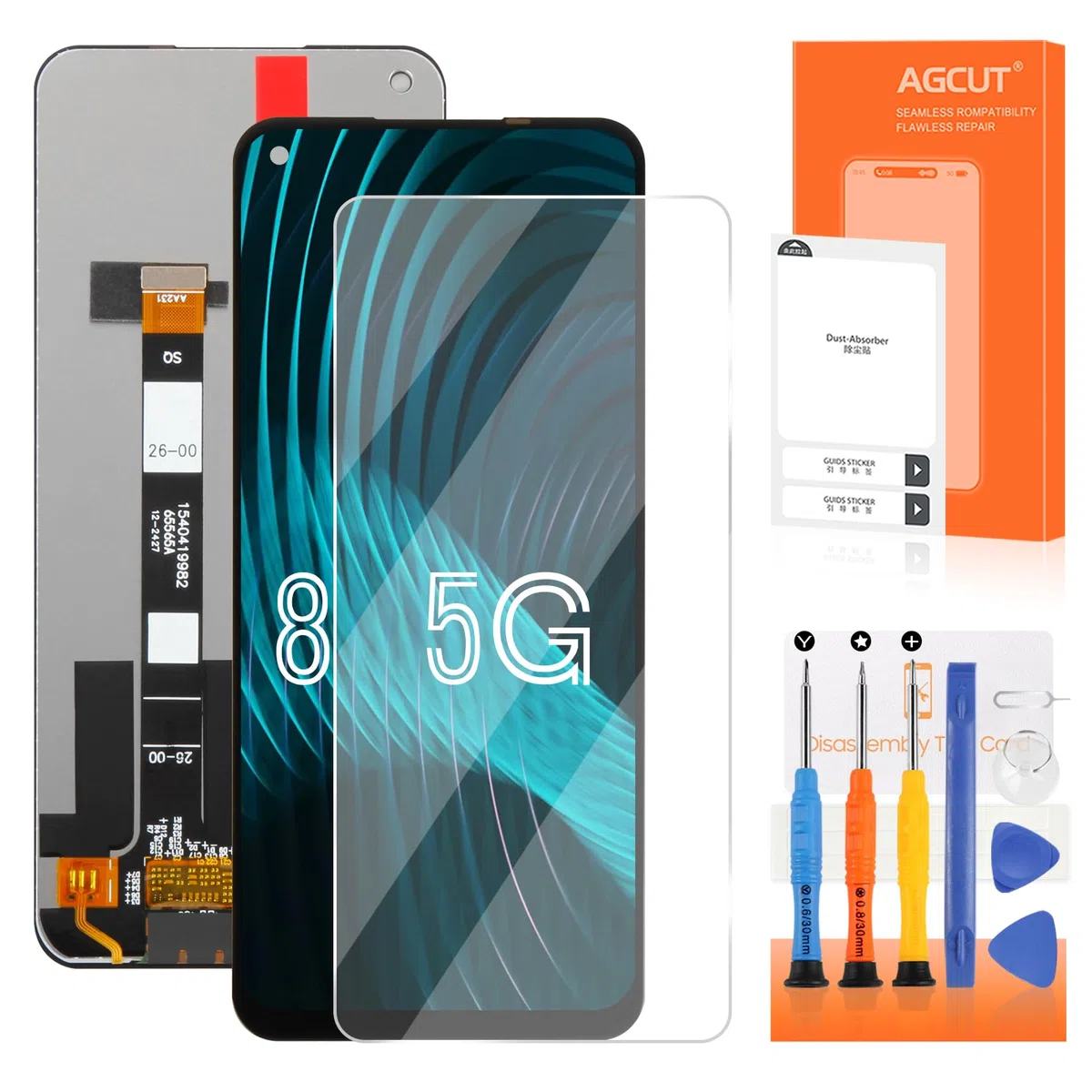 AGCUT Display LCD per Realme 8 5G Schermo LCD per Oppo Realme 8 5G RMX3241 6,5 pollici Schermo di Ricambio Schermo Digitalizzatore Touchscreen Full Assembly + Riparazione Kit, Nero