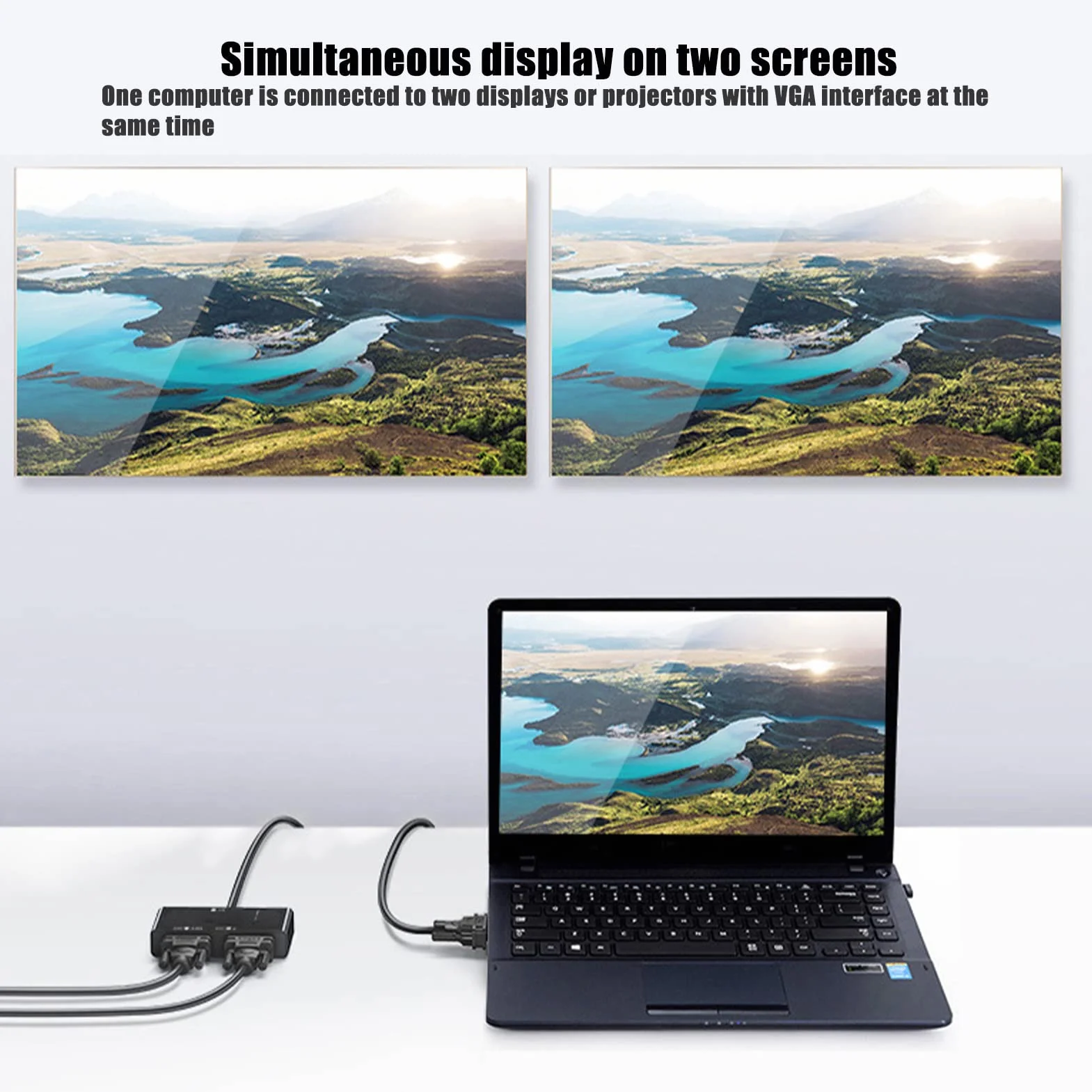 PUSOKEI Splitter VGA 1 in 2 out, Splitter Video 1080P a Doppio Monitor, Splitter GA di Trasmissione 40 M/131.2ft Duplicazione dello Schermo 1 in 2 out per PC Portatile da Monitorare