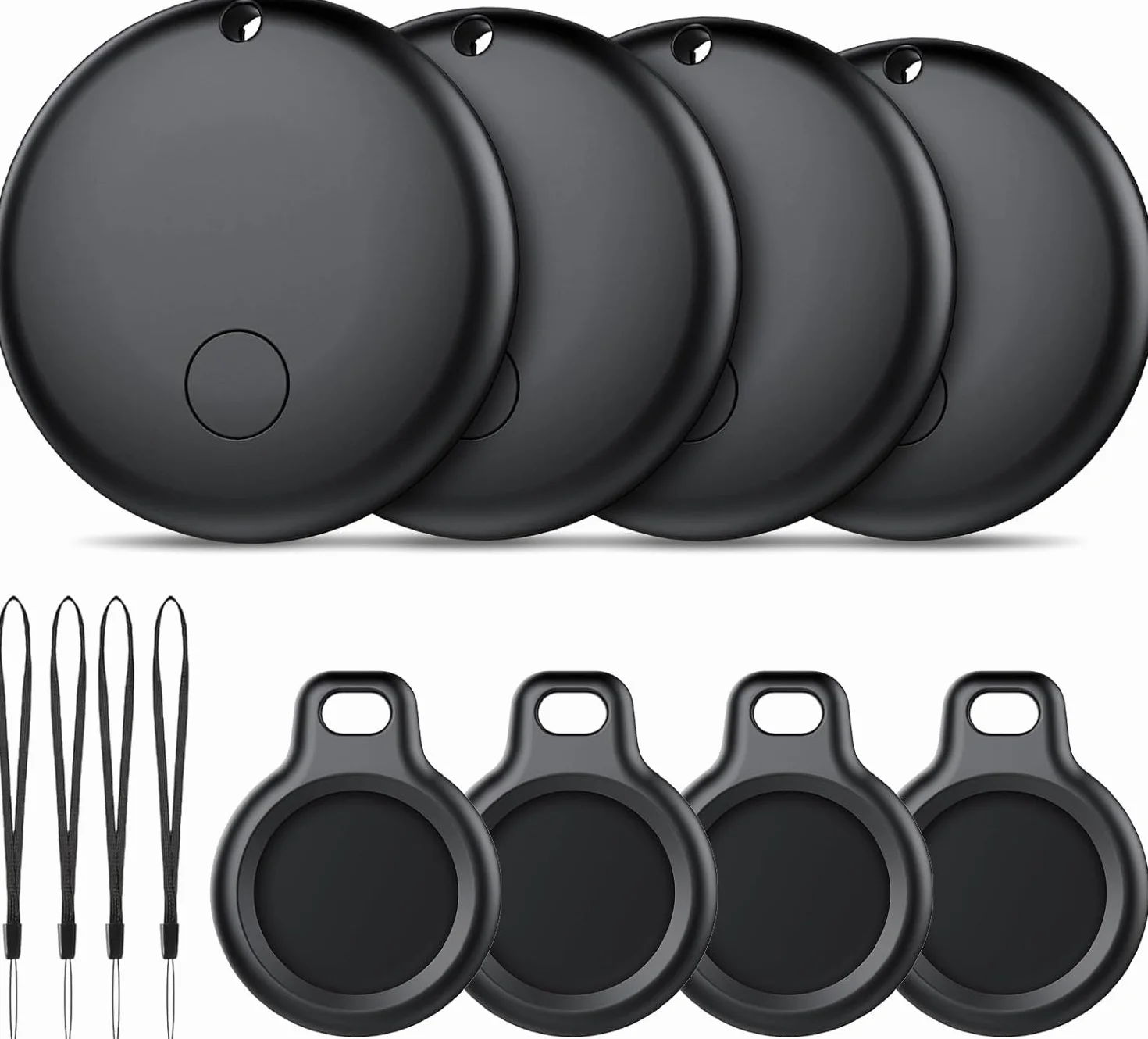 Android Smart Tag, Tracker con Google's Find Hub (Solo Android), IP68 Impermeabile, Bluetooth Localizzatore con Custodia Protettiva, Trova Oggetti per Chiavi/Bagagli/Portafogli, 4 Nero