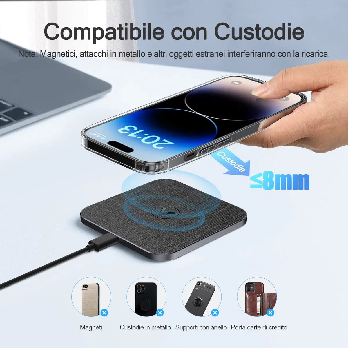 AGPTEK 15W Caricatore Wireless Veloce Qi Rapida, Caricabatterie Wireless per iPhone 15/14/13/12/11/X/XS/8P, AirPods, Galaxy S24/23/S22, Pixel, Huawei, Xiaomi (Pelle Nera)