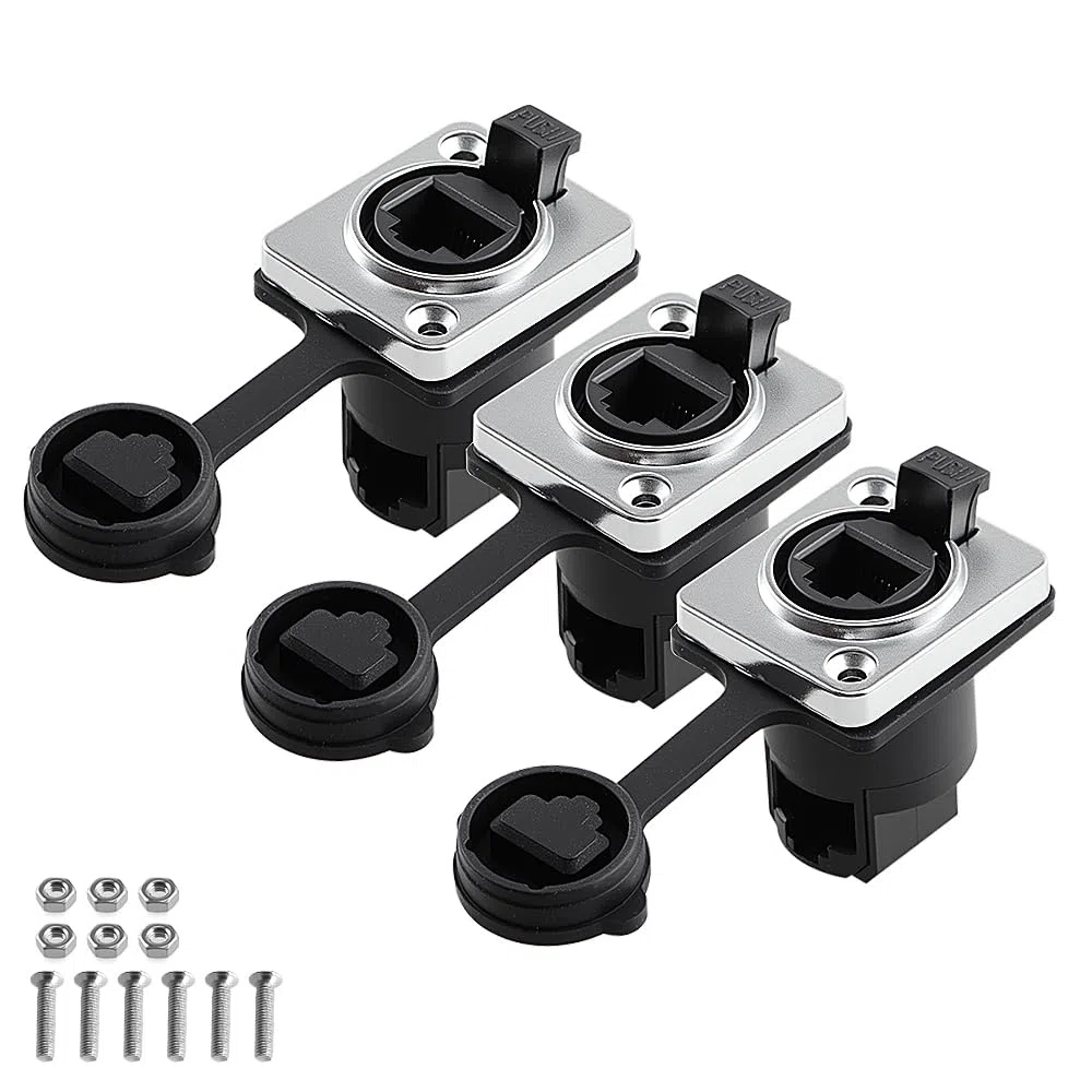 Uonecn Connettori RJ45 industriali Montaggio schermato Impermeabile IP65 Segnale Trasmissione Presa Doppio Pannello Ad Angolo Retto Antipolvere 3-PCS…