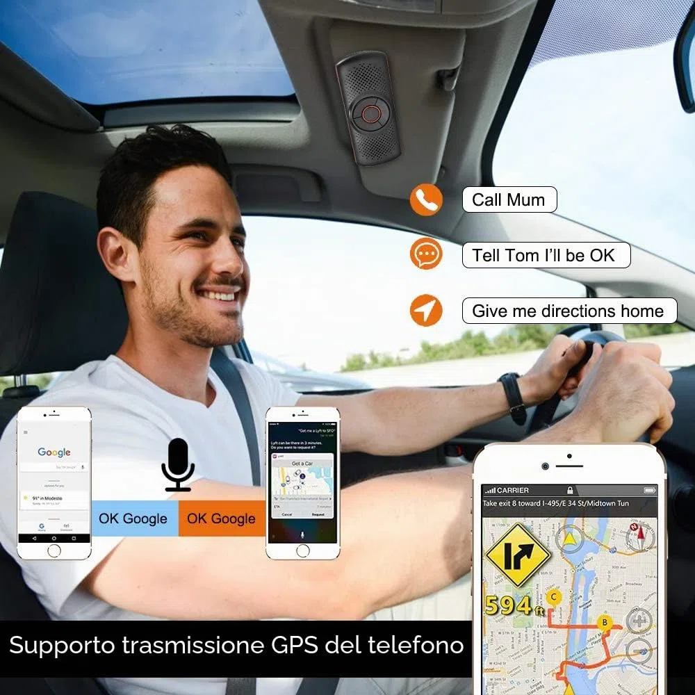 NETVIP Vivavoce Bluetooth per Auto Portatile Kit Vivavoce Bluetooth per Smartphone Con Altoparlante Potente Da 3W, e Scheda TF,Connettività Dual Link con Clip per Aletta Parasole