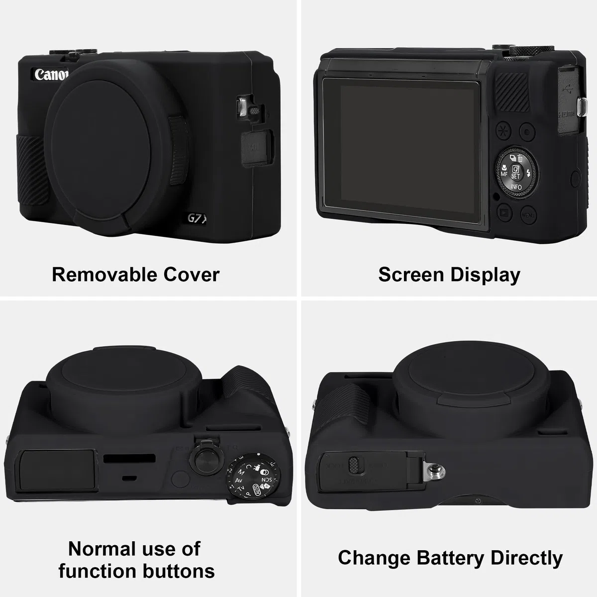 RAIALL Custodia per fotocamera digitale Canon PowerShot G7X Mark III, 1* custodia rigida da trasporto + 1* custodia protettiva morbida in silicone, Nero+Nero