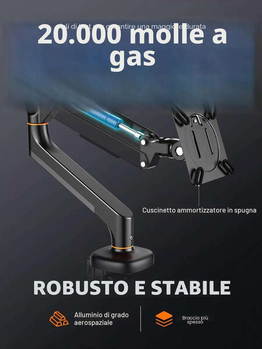 Ibergrif Supporto Monitor da Scrivania per Schermi da 13-32", Braccio di Monitor Regolabile in Altezza con Molla a Gas, Inclinazione, Girevole, Rotazione, Gestione dei Cavi, VESA 75/100 mm -Nero