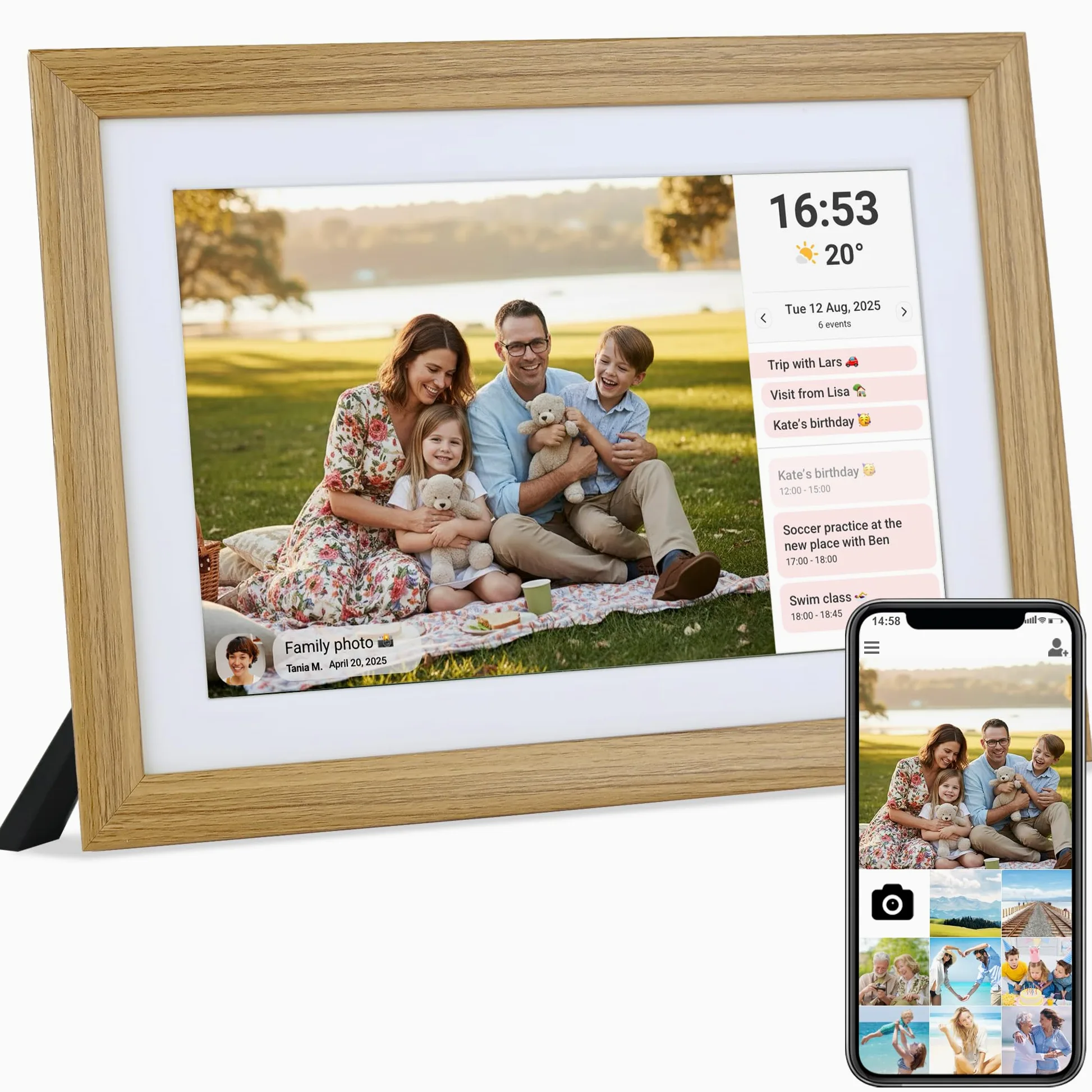 Veidoo Frameo 10 1 Pollici 32GB WiFi Cornice Foto Digitale 1280x800 IPS Touchscreen Rotazione Auto Condividi Foto Video tramite App Sincronizza Calendario Famiglia