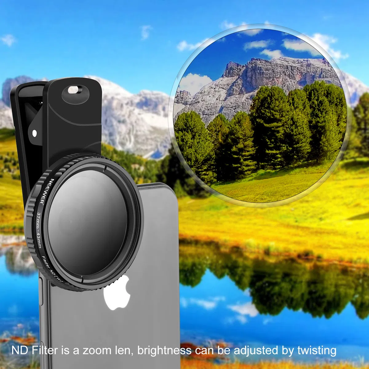 NEEWER Kit di Filtri per Fotocamere con Clip su ND2-ND400 da 37mm: Filtro a Densità Neutra Regolabile con Clip per Telefono Compatibile con iPhone 14/14Pro/14Pro Max Samsung Smartphone Android iPad