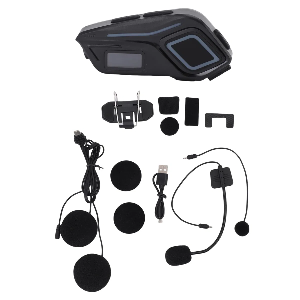 Docooler BT5.4 - Cuffie per casco da moto con radio FM, cuffie per moto con luce flashlight/ambiente, IP65, impermeabile, microfono per cancellazione del rumore, assistente vocale, digitale LCD