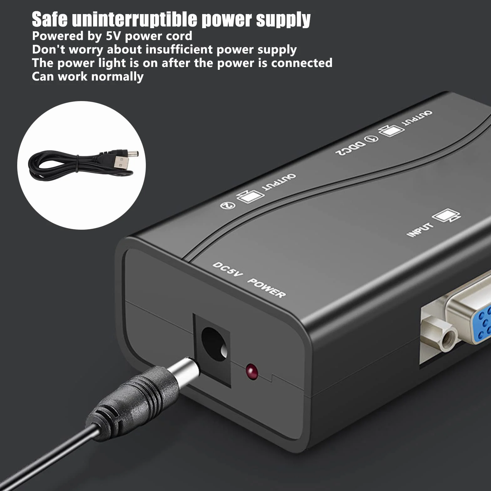 PUSOKEI Splitter VGA 1 in 2 out, Splitter Video 1080P a Doppio Monitor, Splitter GA di Trasmissione 40 M/131.2ft Duplicazione dello Schermo 1 in 2 out per PC Portatile da Monitorare