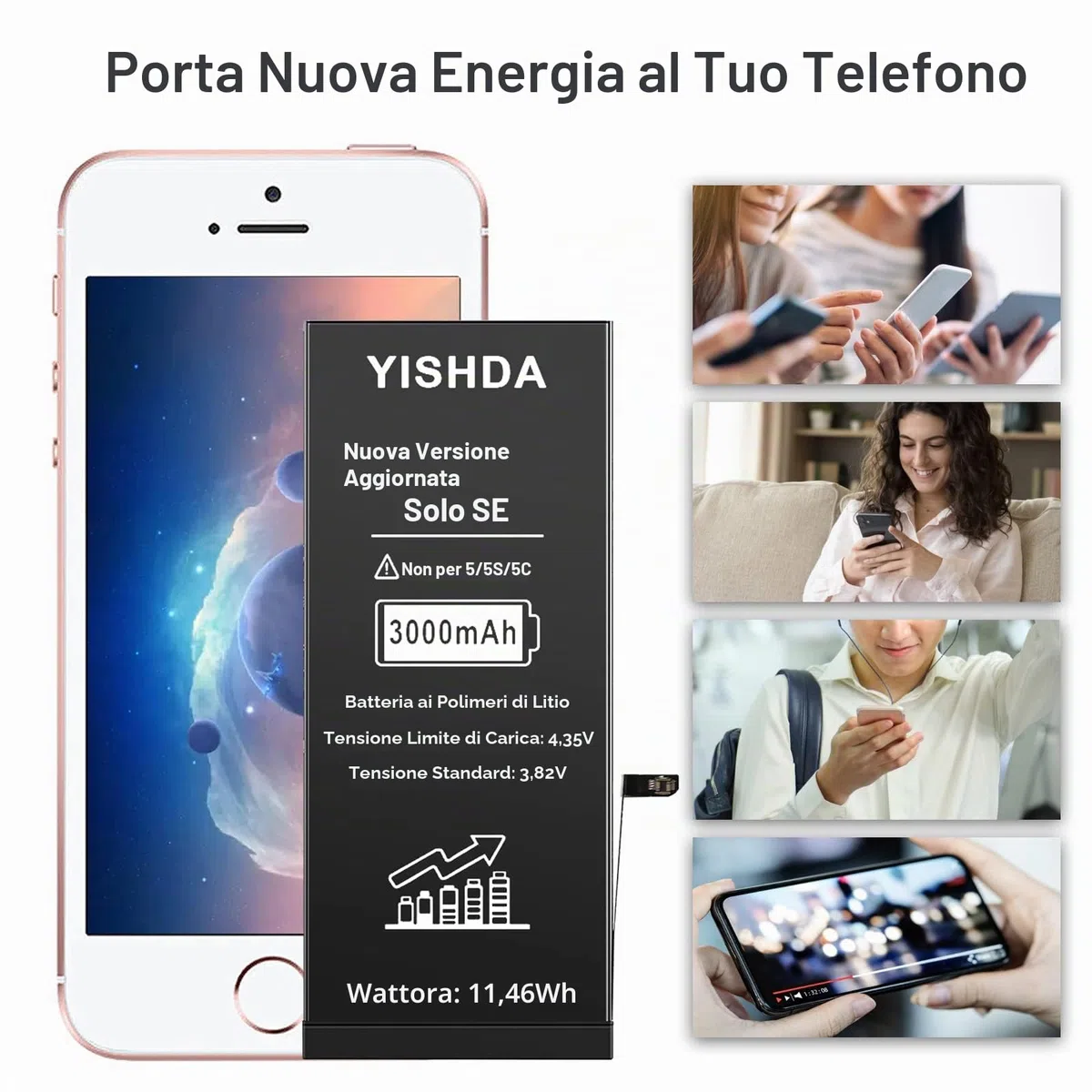 【3000 mAh】 Batteria per iPhone SE, YISHDA Upgraded Batteria di ricambio per iPhone SE 2016 di prima generazione (A1662/A1723/A1724) con kit di strumenti di riparazione professionali…