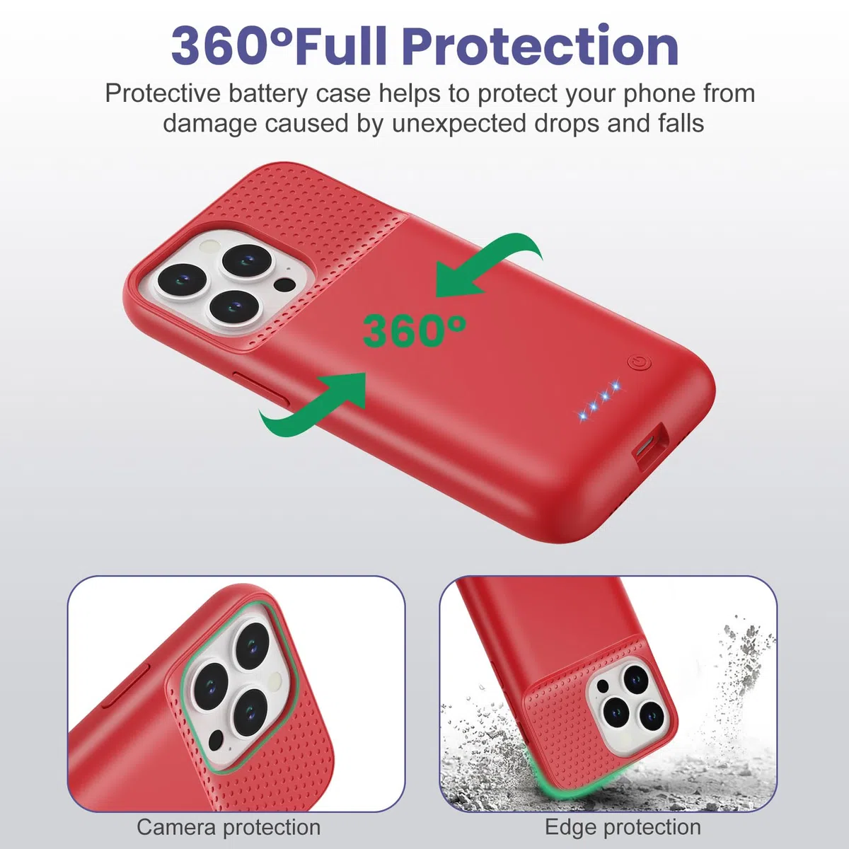 Feob Cover Batteria per iPhone 16 Pro, 7500mAh 15W Custodia Ricaricabile Battery Case Custodia Batteria Caricabatterie Cover Power Bank per iPhone 16 Pro (6,3") Charger Case (Rosso)
