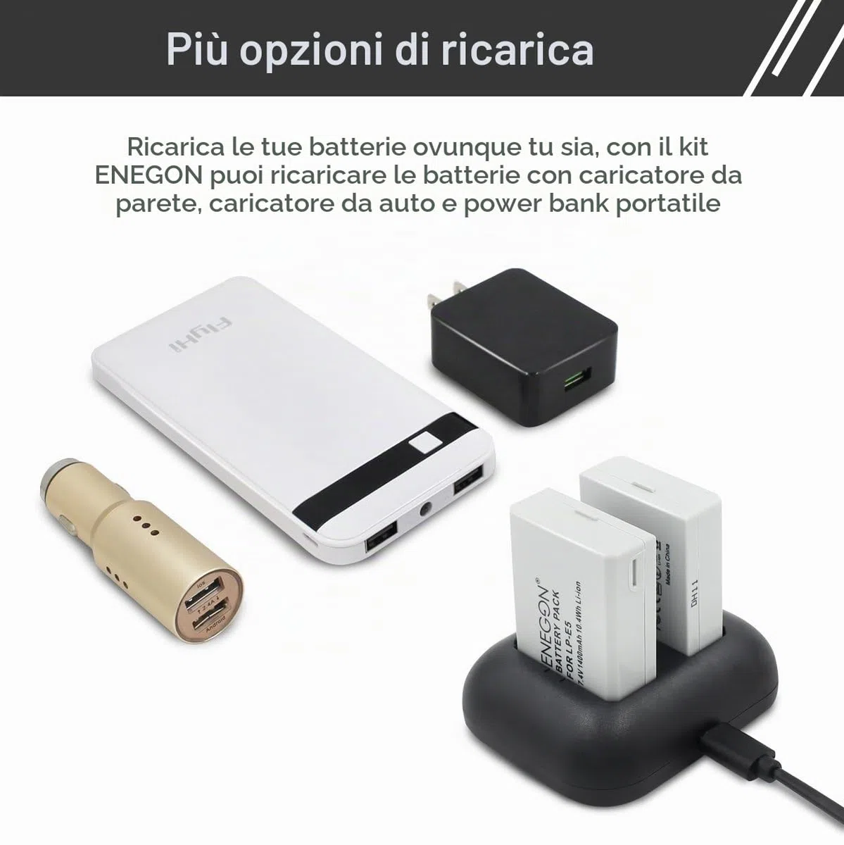 ENEGON Batteria di ricambio (2-Pack) e caricatore rapido doppio per Canon LP-E5 e Canon EOS Rebel XS, Rebel T1i, Rebel XSi, 1000D, 500D, 450D, Kiss X3, Kiss X2, Kiss F