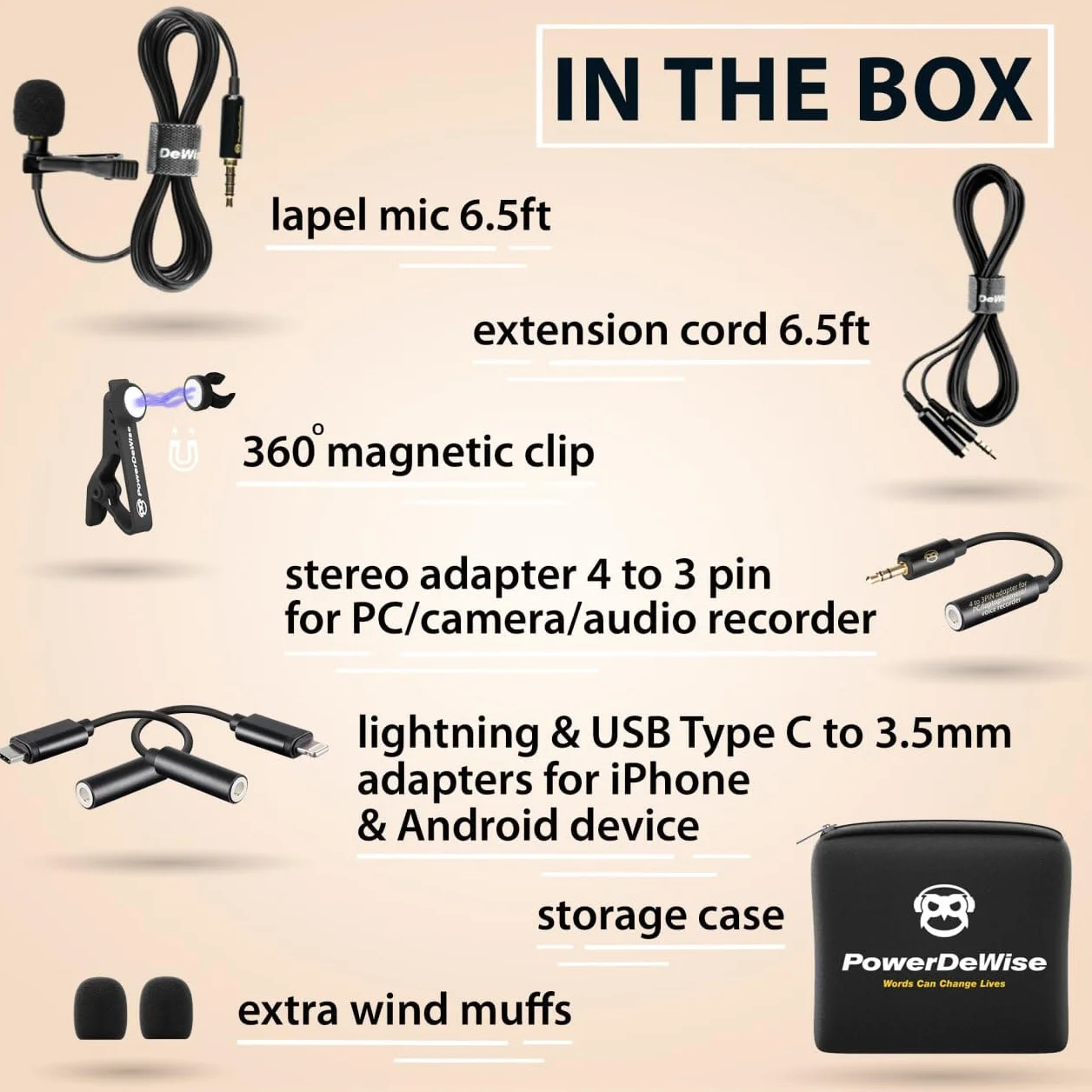 PowerDeWise Microfono Lavalier, Microfono da Bavero Professionale Omnidirezionale Con Clip Facile da Applicare, Microfono per iPhone/Vlog Youtube/Interviste/Videoconferenze/Podcast/Dettatura/ASMR