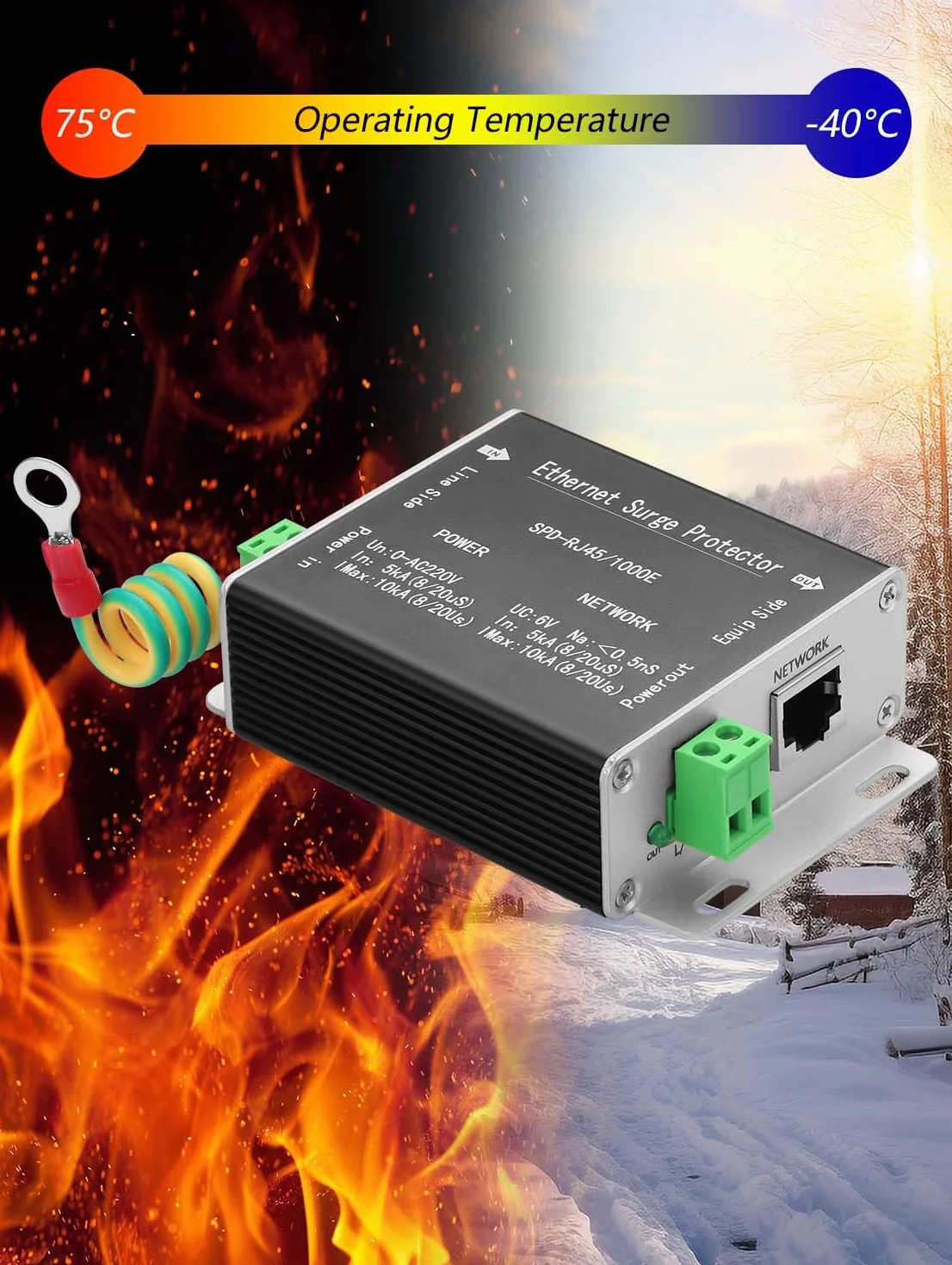 GINTOOYUN Ethernet Surge Protector Gigabit, Ethernet Lightning Arrest Network Sorveglianza Camera Alimentazione 2 in 1 Arretore di Fulmini Arretore