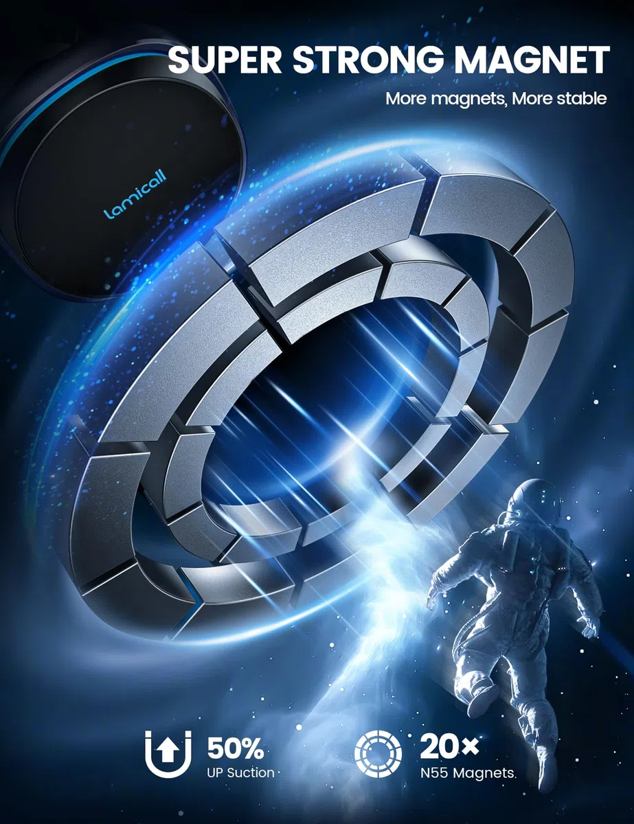 Lamicall Caricatore Wireless Auto Magnetico per MagSafe - [2024 Ventola di Raffreddamento Silenziosa] 15W Rapida Ricarica Wireless, Dissipazione Del Calore, Compatibile con iPhone Serie 13/14/15/16/17