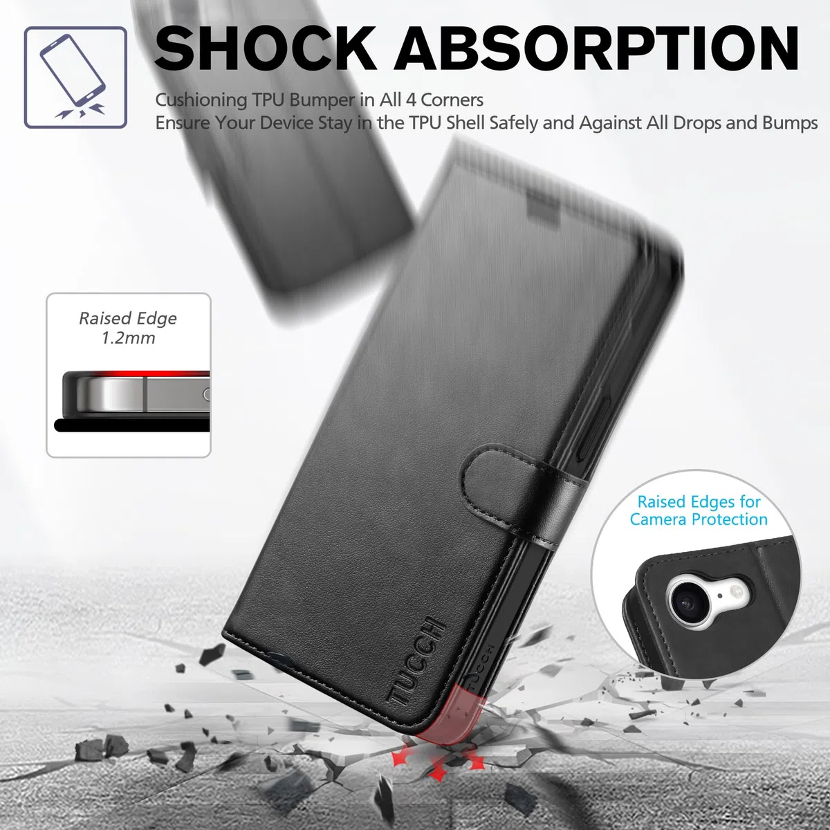 TUCCH Custodia per iPhone 17e, Cover Portafoglio per iPhone 16e [RFID Blocking] Custodia Pelle Sintetica TPU Antiurto, Supporto Slot Schede Protezione Integrale per iPhone 17e/16e 5G (6,1") - Nero