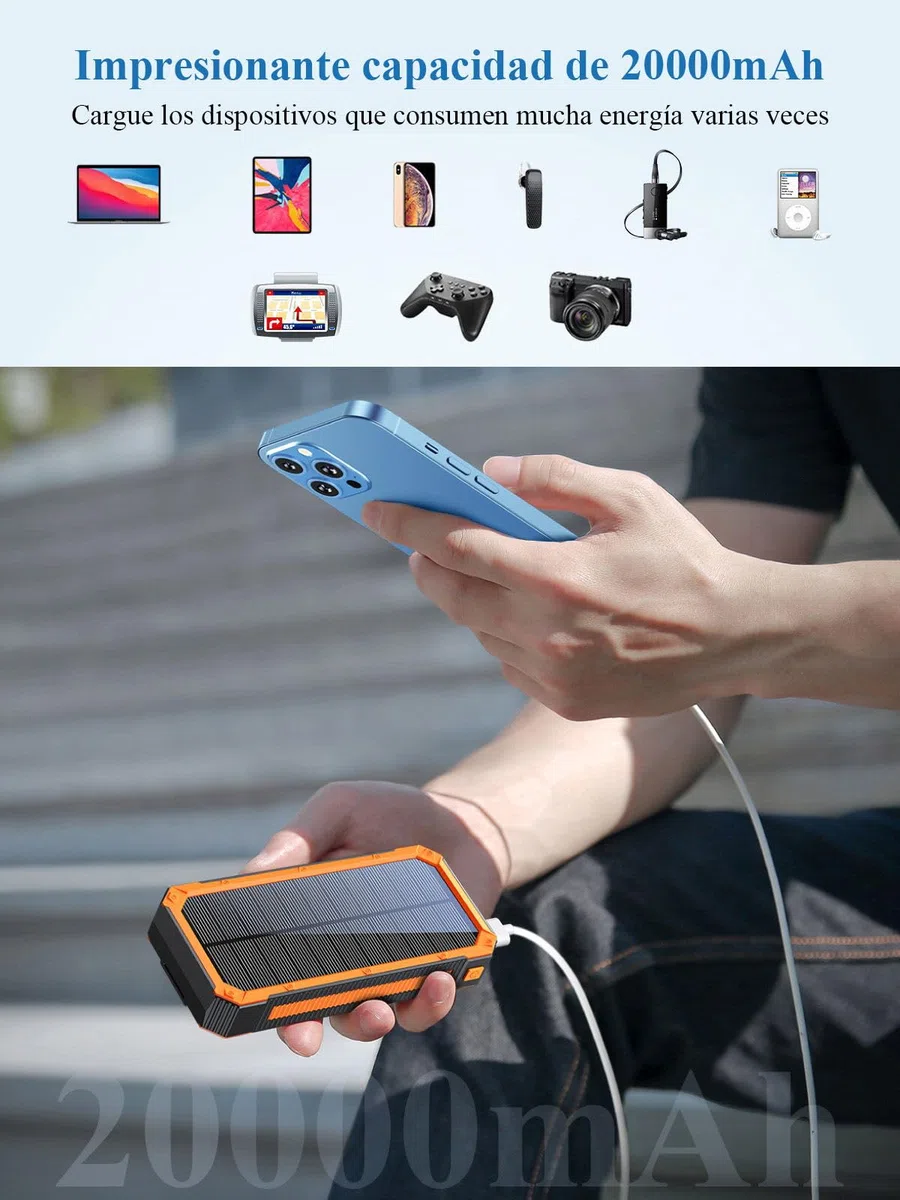 Caricatore solare 20000mAh PD20W Batteria esterna Solar Power Bank Caricabatterie portatile USB C Ricarica Rapida Compatibile con Tablet Telefono