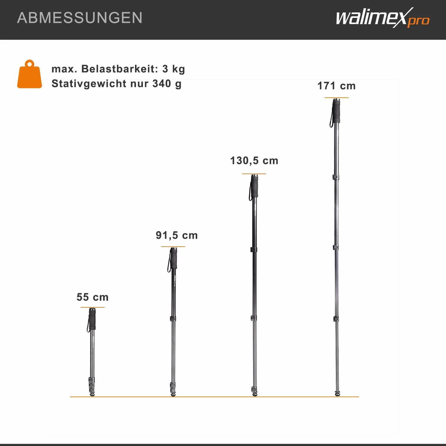 walimex Pro Monopiede WT-1003 Basic alluminio (altezza massima 171 cm, capacità di carico 3 kg)