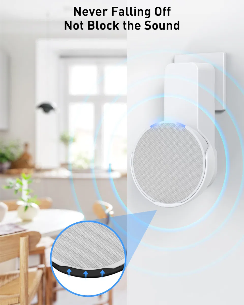 Maxonar Staffa a Parete Ech0 PoP, Staffa Salvaspazio per Supporto Presa Ech0 PoP, Gestione cavi Integrata, Non Richiede Foratura, Adatto per Soggiorno, Cucina, Camera da Letto, Bagno, Bianco
