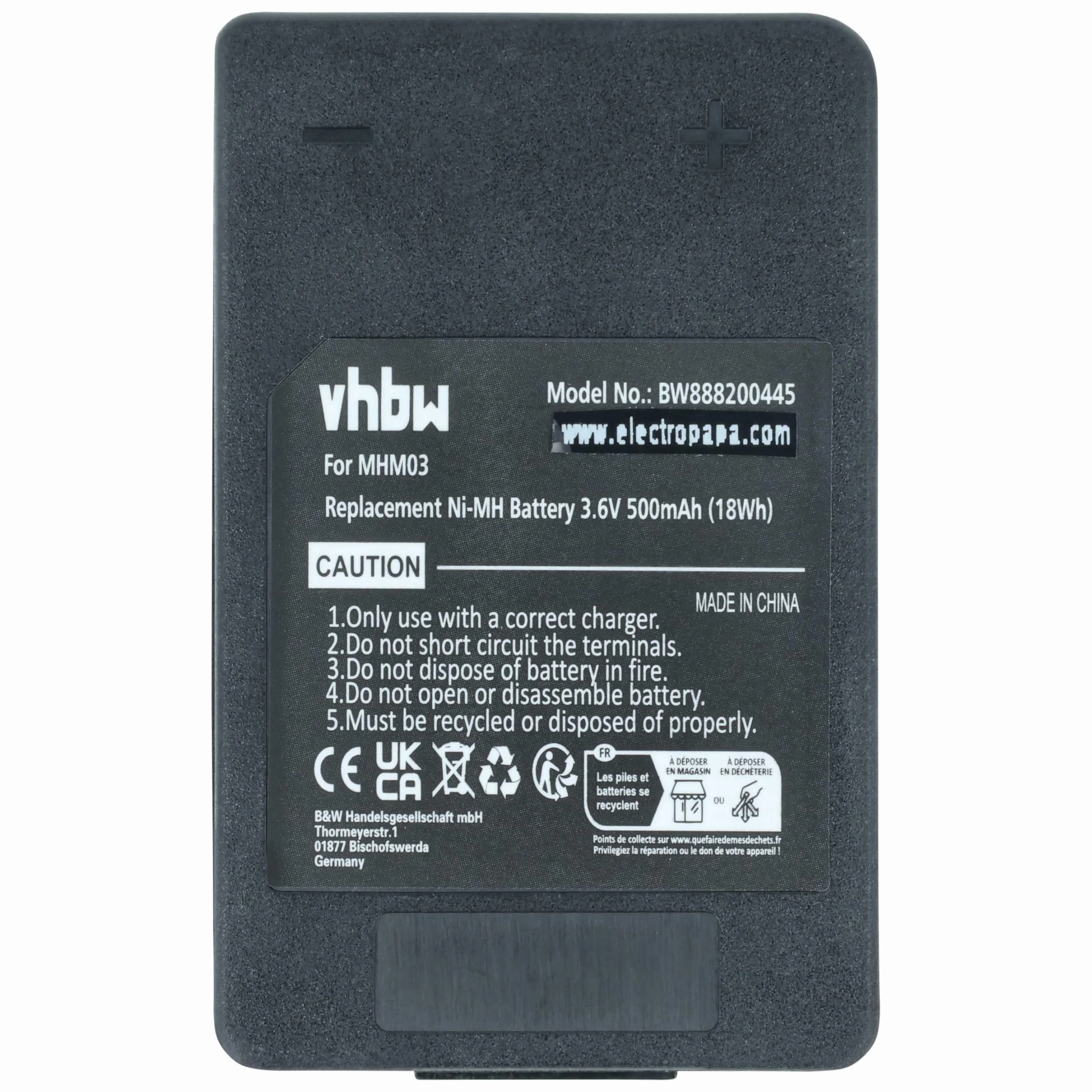 vhbw batteria sostituisce Autec LPM01, LPM01LI, MHM03, R0BATT00E10A0 per Radiocomando Industriale, Telecomando (500mAh, 3,6V, NiMH) - Nero