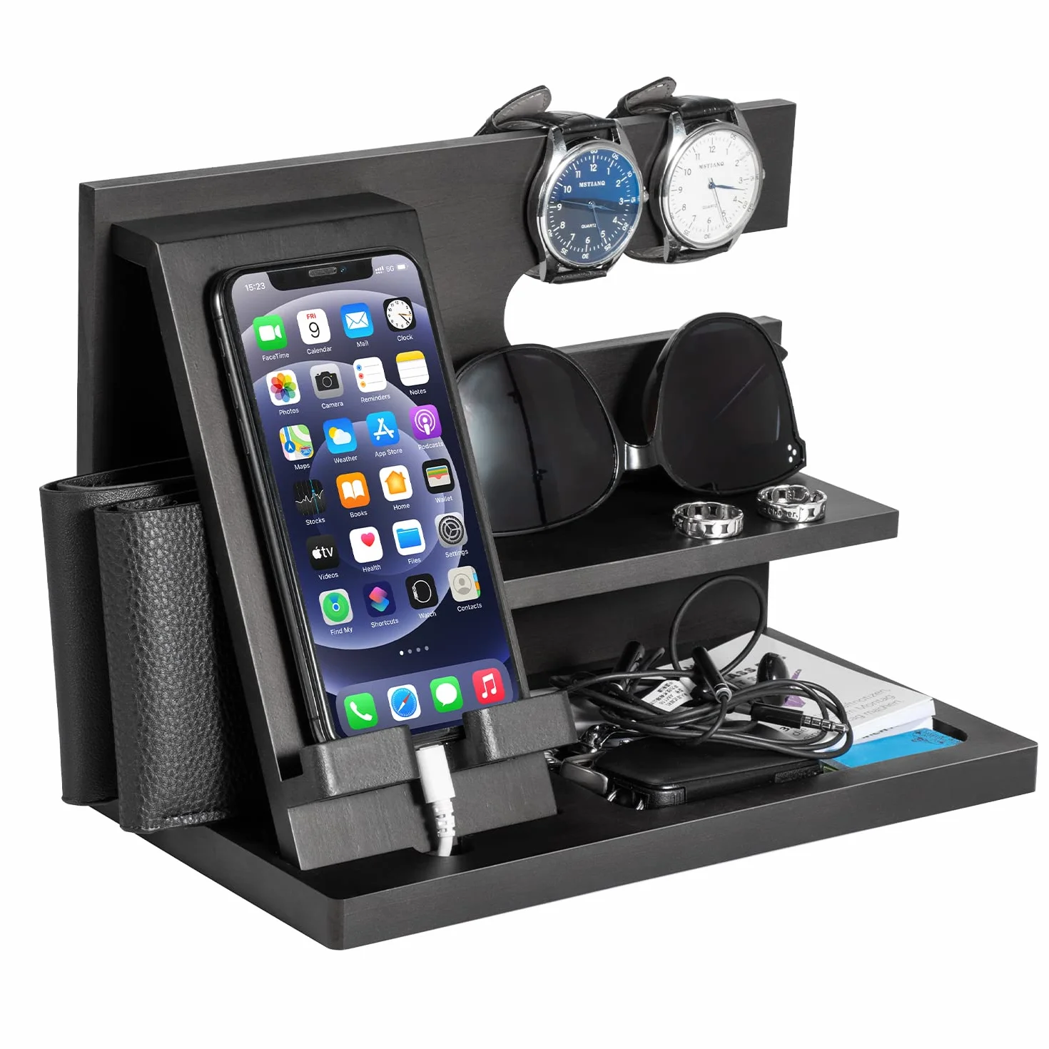 Docking station per telefono in legno, idea regalo per uomo, organizer da scrivania o comodino, regalo di compleanno per marito, festa del papà per papà, idea di anniversario da parte della moglie