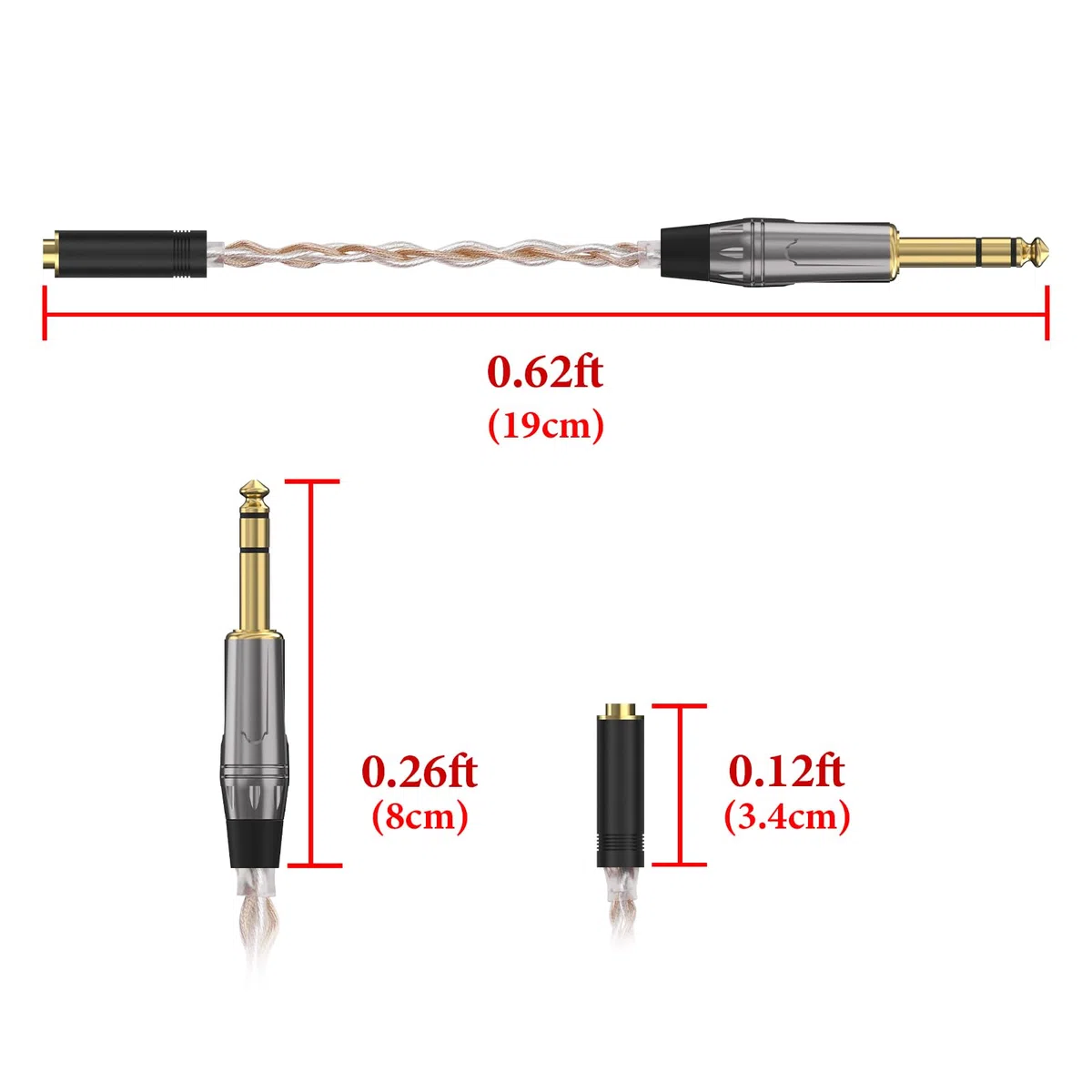 GEEKRIA Cavo adattatore stereo 6,35mm maschio-4,4mm femmina, convertitore audio in rame OCC e argento per cuffie HiFi, amplificatore DAC, 7,5in / 0,6ft