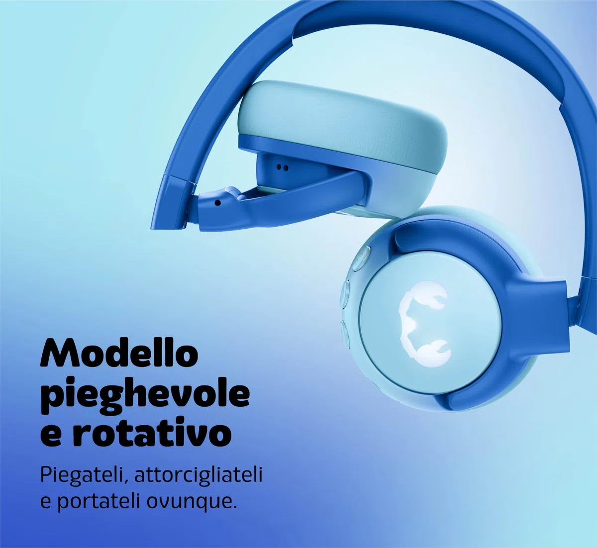 Fresh 'n Rebel Code Junior, Cuffie Bluetooth Senza Fili per Bambini, suono sicuro (<85dB), Adesivo inclusi, Collegare due cuffie, Effetti LED. 48 ore di riproduzione (Wavy Water)