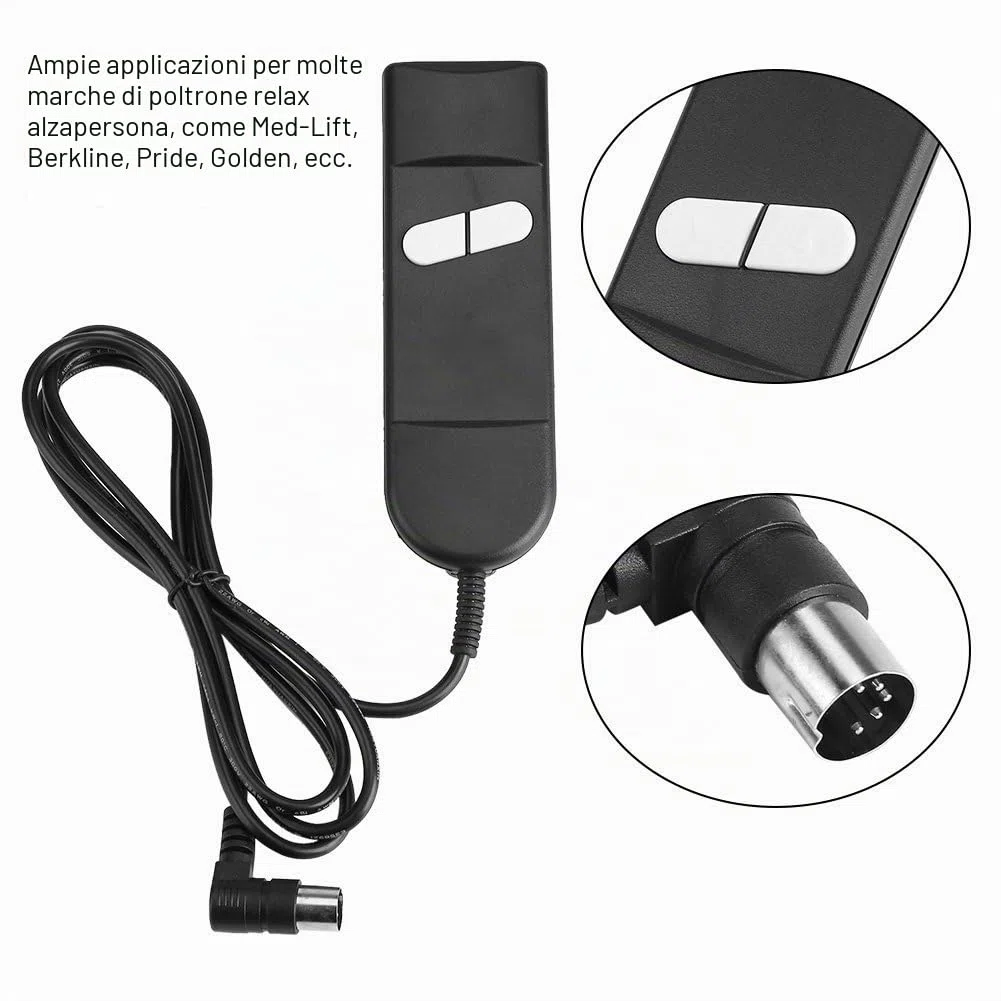 Dewin Poltrona Relax - Telecomandi per Poltrone Elettriche Telecomando Poltrona Relax Usi multipli con 2 pulsanti 5 perni per sedia elevatrice elettrica reclinabile