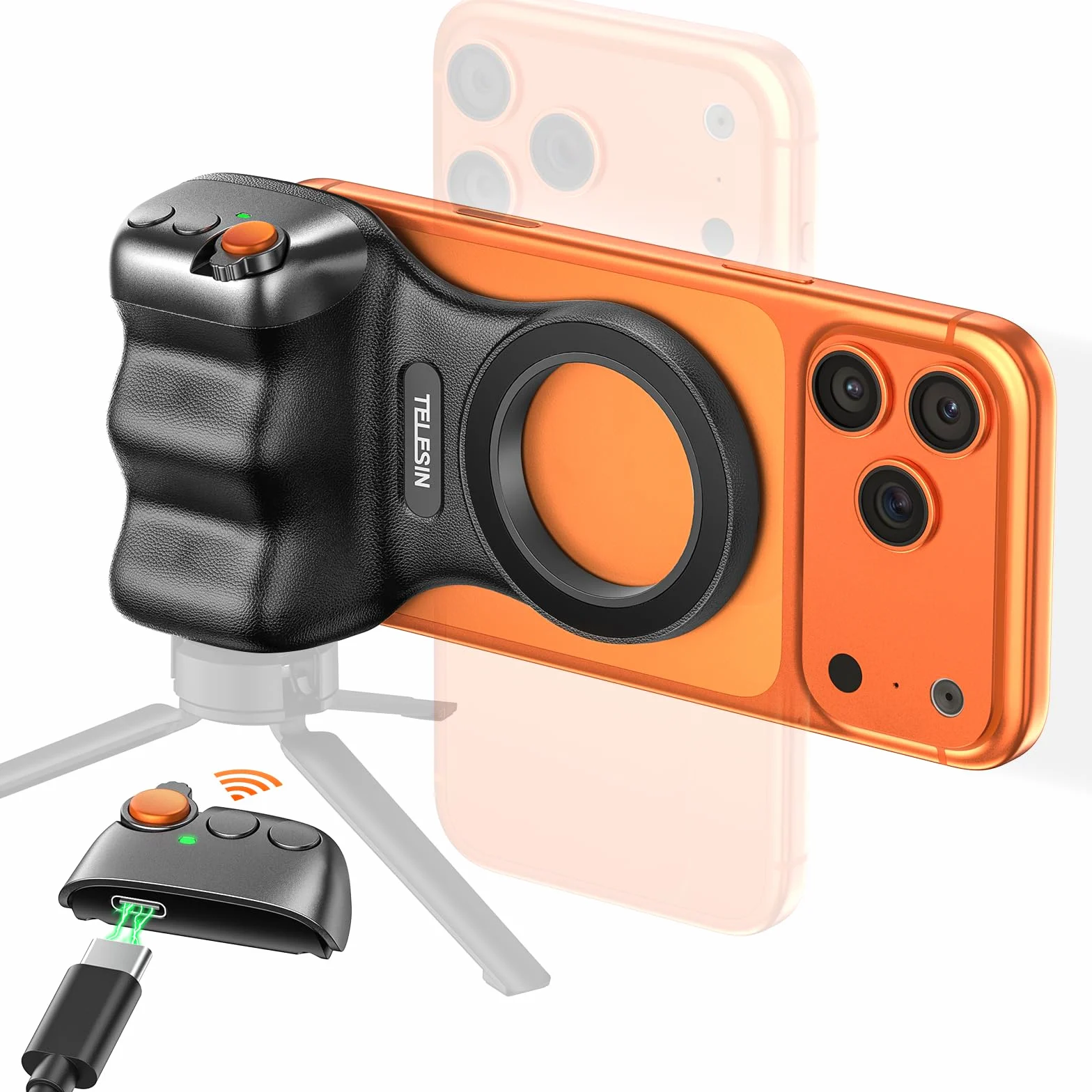 Jeebel Impugnatura Magnetica Smartphone - Grip Magnetica Camera per Telefono con Telecomando USB Wireless & Filetto 1/4 Pollice -Stabilizzatore Fotocamera per iPhone Android per Selfie Vlog Video