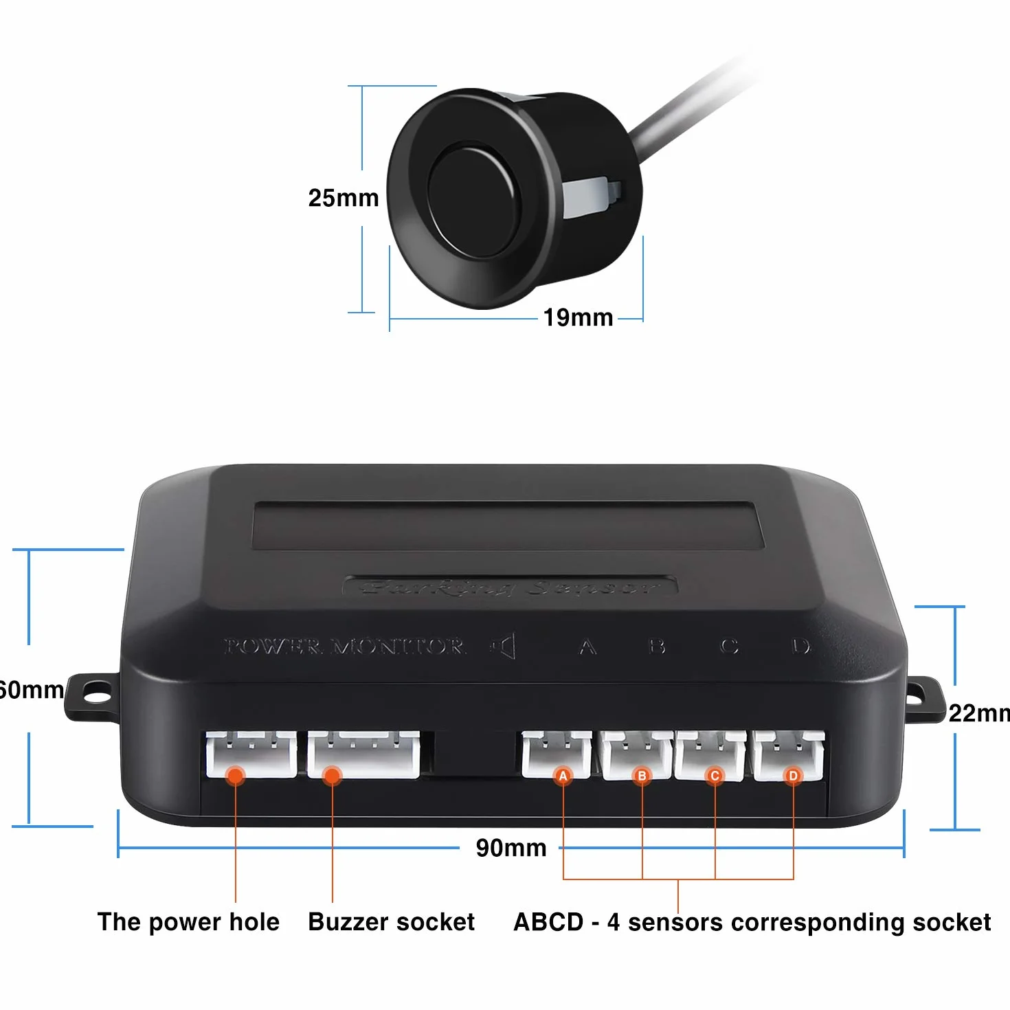 Aolead Sensori Parcheggio Auto Kit 4 Sensori Radar (Nero)