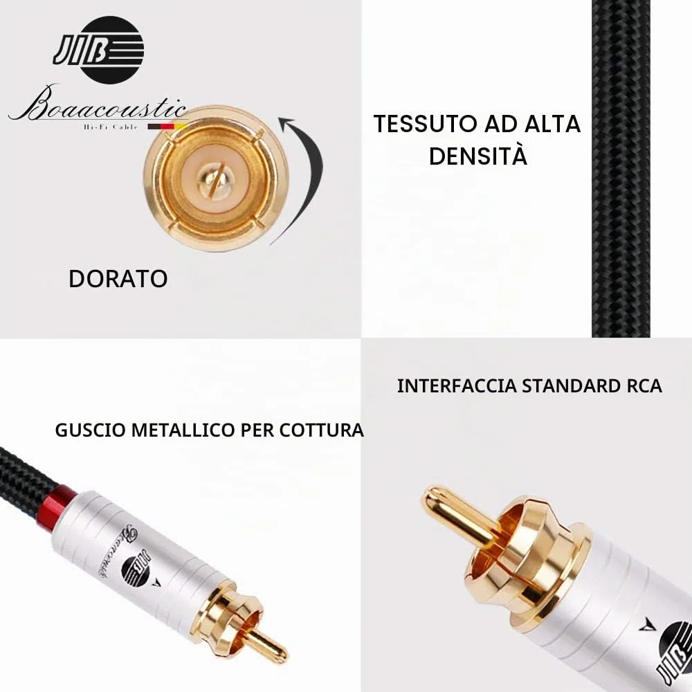 BOAACOUSTIC JIB Cavo RCA Audio Alta Qualità Cavo Coassiale Subwoofer digitale Maschio/Maschio Connettori Placcati Oro 24K, S/PDIF Digitale, per Home Audio e hi-fi, Sistemi Hi-Fi 1m