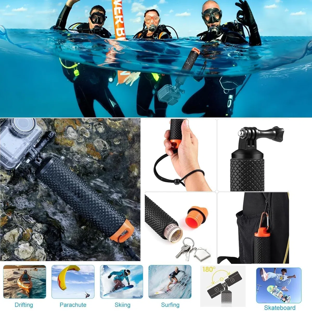 Kit di accessori per Gopro Hero 13, custodia impermeabile, impugnatura galleggiante, 2 set pellicola protettiva, guaina in silicone, filtri rossi, inserti anti-appannamento