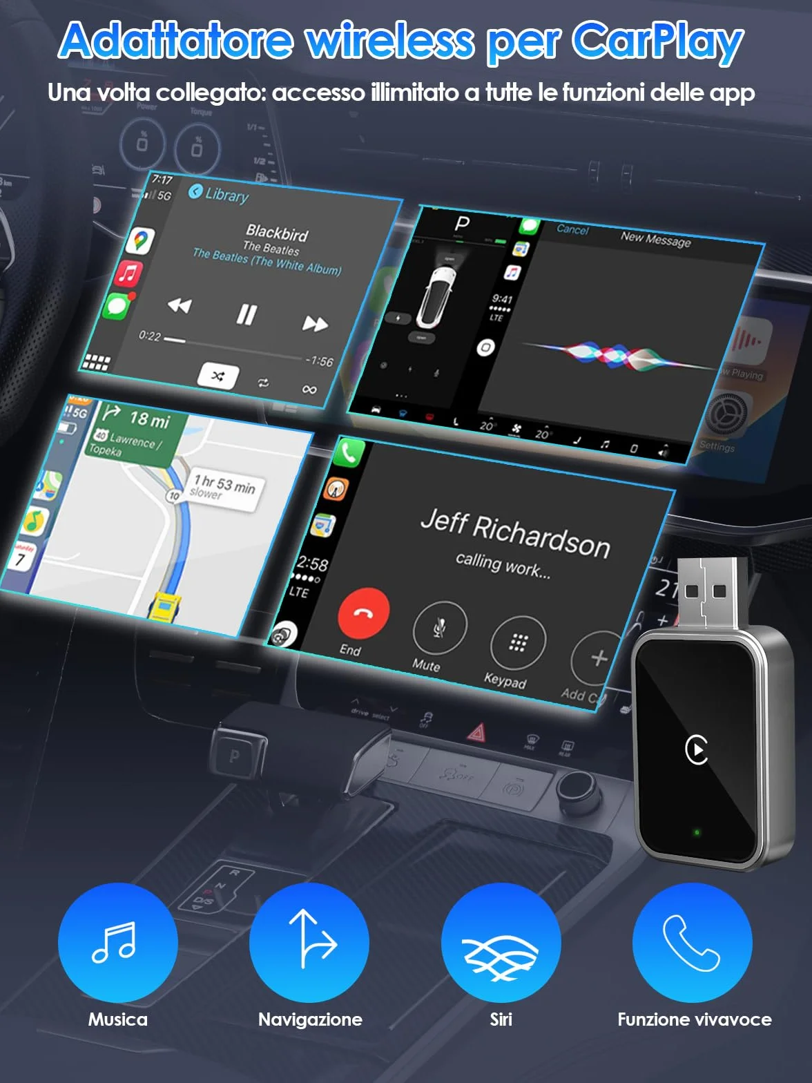 Adattatore Wireless CarPlay 2026 USB/Type-C Connessione Veloce Stabile iOS 12+