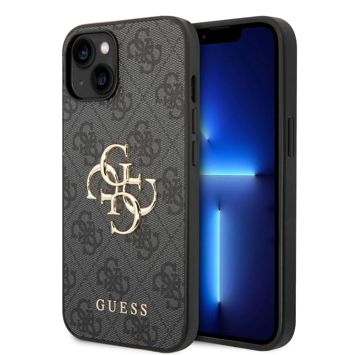 Guess Golden Logo compatibile con iPhone 14 e 13, colore grigio, GUHCP14S4GMGGR, nero