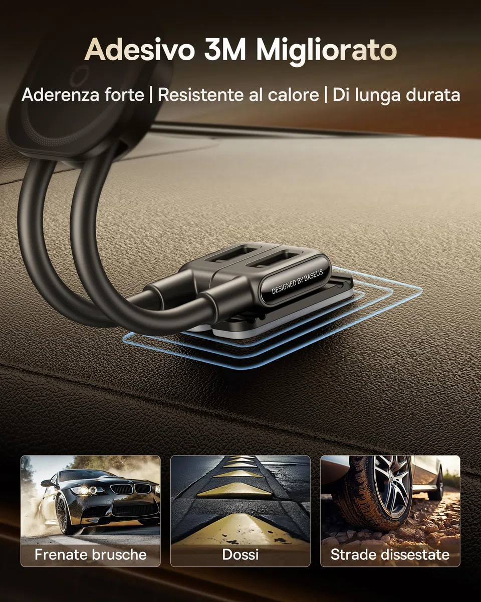 Baseus C03s Supporto per Cellulare Auto Magnete, Magnetico Magsafe Supporto per Telefono Auto con 2 bracci flessibili, Porta Universale per Telefono 20N Compatibile con iPhone Samsung