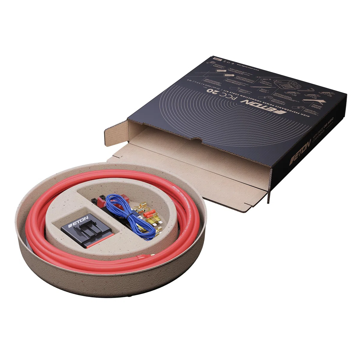 ETON PCC 20 - Set di cavi di collegamento di alimentazione di alta qualità, 20 mm², set per l'installazione di amplificatori auto e subwoofer attivi, kit cavi powerk con fusibili per amplificatori