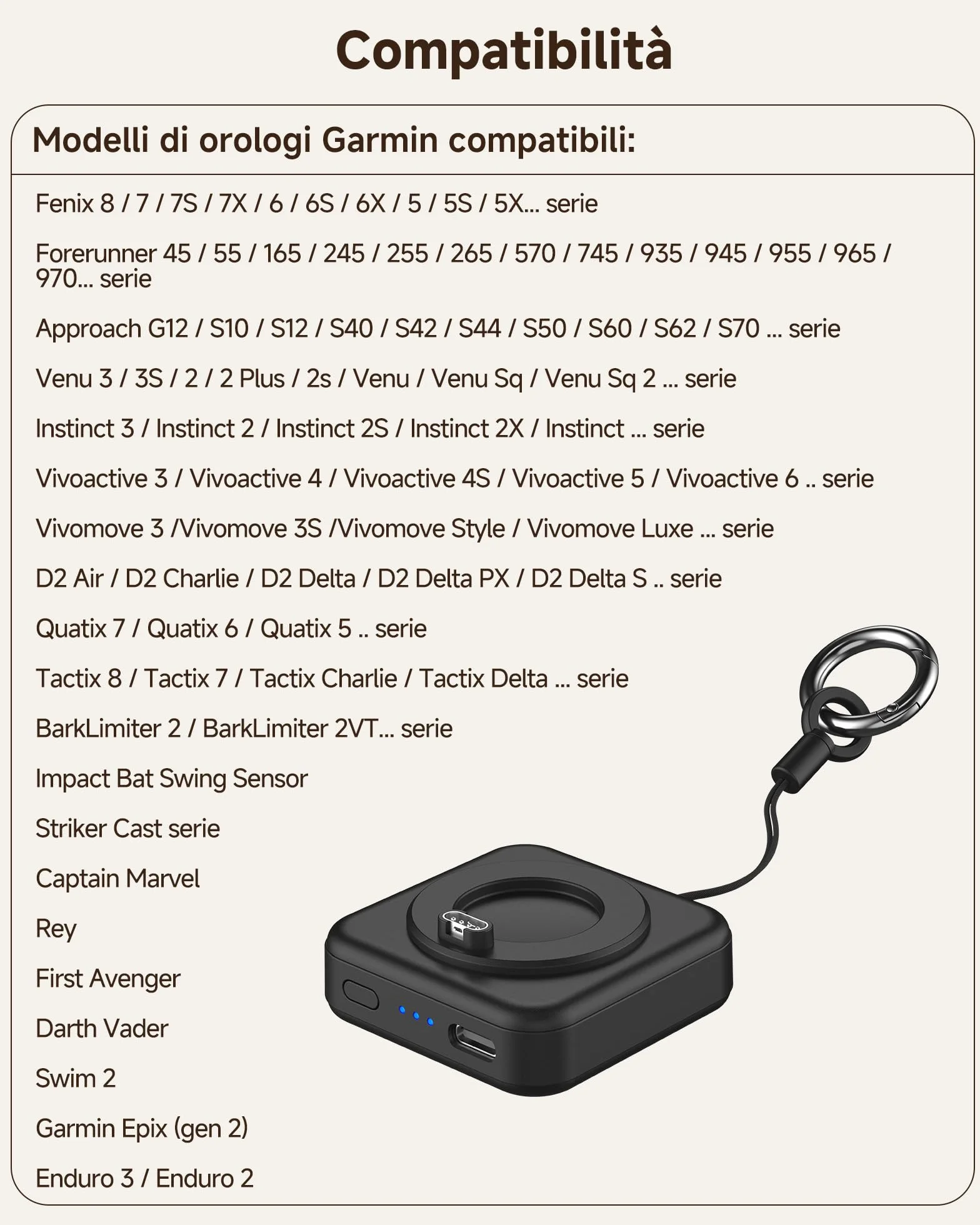 Caricabatterie portatile per orologio Garmin 1200 mAh per Garmin Vivoactive 6 5, Fenix 8 7X 6, Venu 3s 3 2, Instinct 3 2, Forerunner 165 265 965, Approach S70 S62 S50 S44, Epix Pro 2, Tactix 8 7, Endu