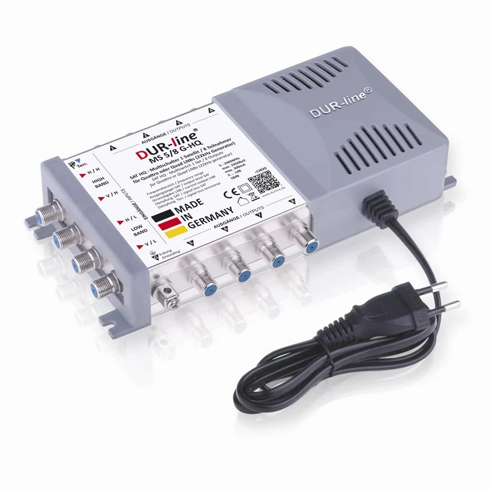 DUR-line Multiswitch MS 5/8 G-HQ - SAT per 8 abbonati/TV - con Alimentatore a Risparmio energetico - Made in Germany - Multiswitch [Digitale, HDTV, FullHD, 4K, UHD]