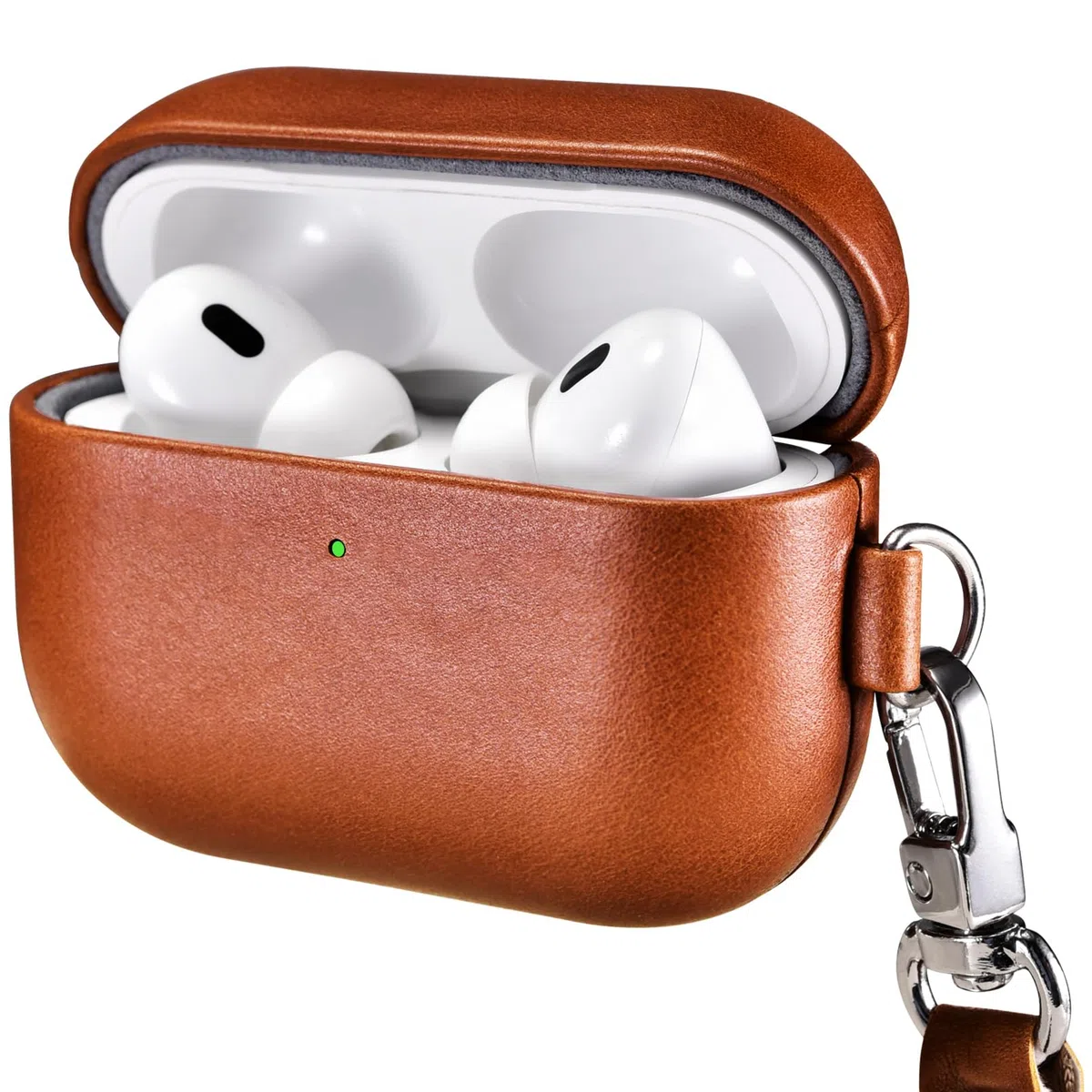 Custodia in Pelle per AirPods Pro 3 2025, ICARER Premium Custodia Protettiva Antiurto Vera Pelle con Cordino per AirPods Pro 3 Auricolari Custodia Ricarica LED visibile Caricabatterie Wireless-Marrone