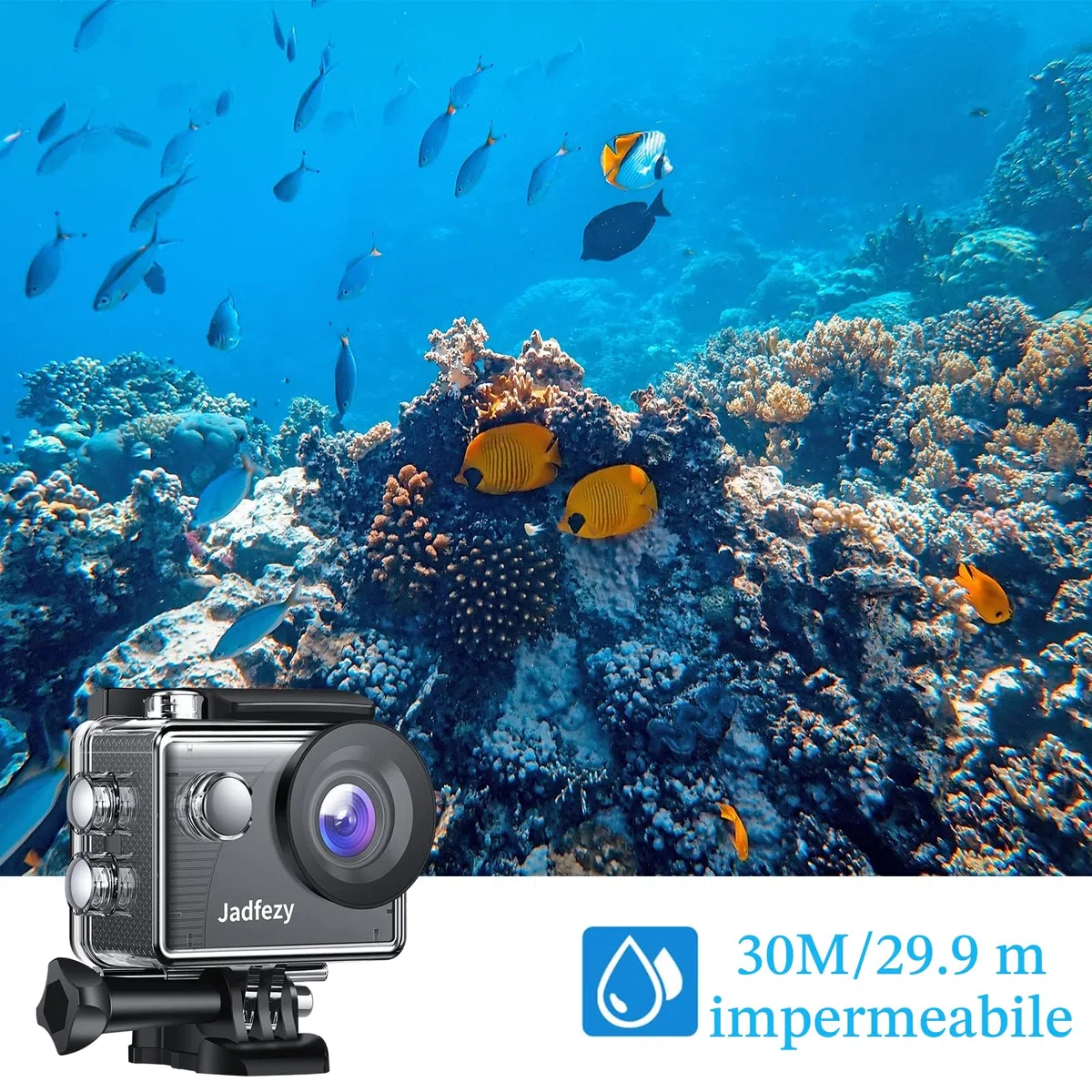 Action Cam 1080P con scheda da 32 GB, Macchina Fotografica Subacquea impermeabile 30M, Fotocamera Subacquea con Due 900mAh Batterie Ricaricabili e Kit Accessori