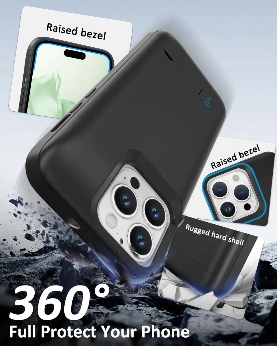 Custodia per iPhone 13 Pro/14 Pro (6,1", 8500 mAh), sottile, ricaricabile, con batteria per iPhone 13 Pro/14 Pro